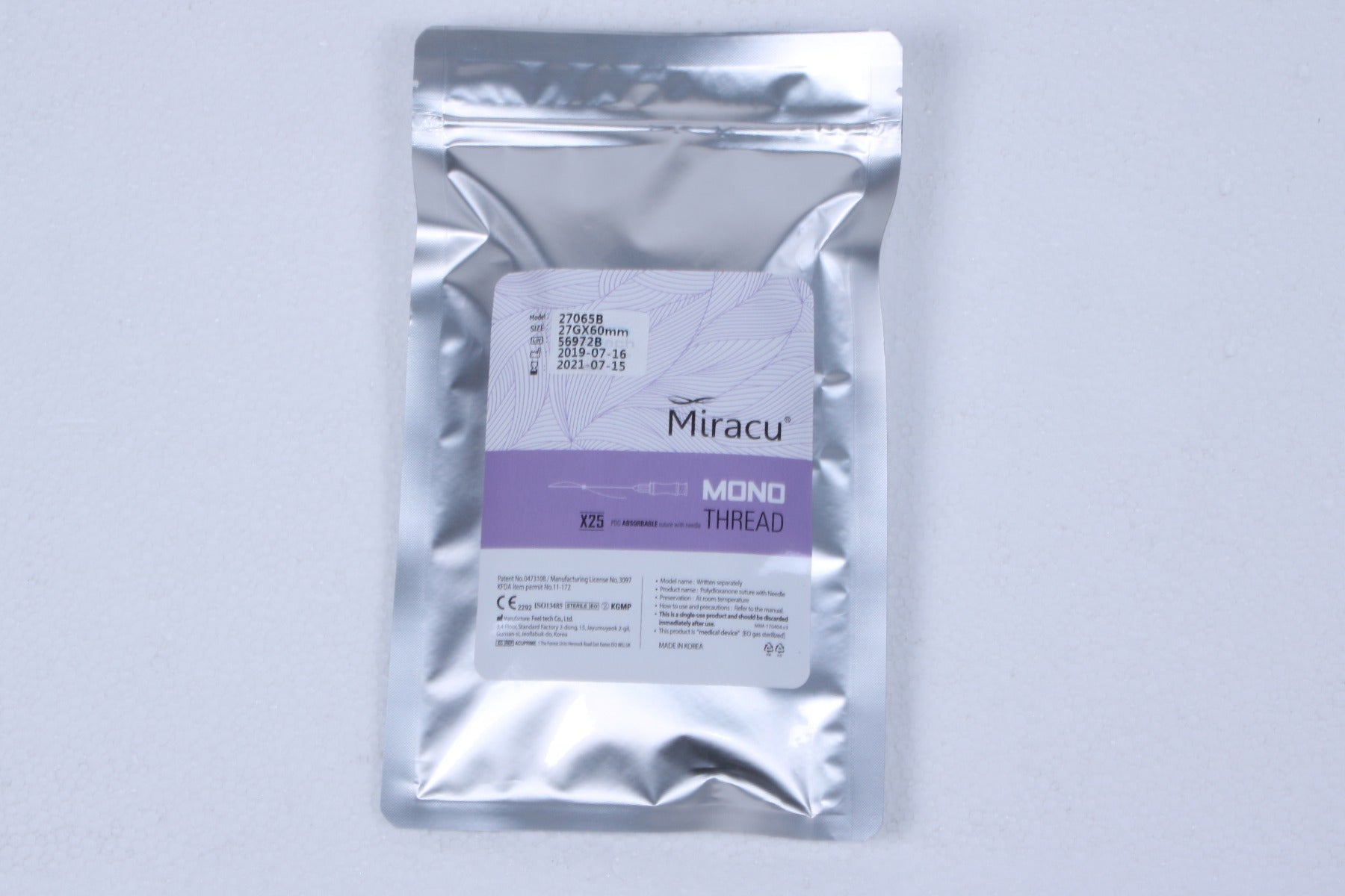 Feel Tech Miracu PDO Thread Lifting Mono 27G 60mm 27065B 25 Pack EXP 2021