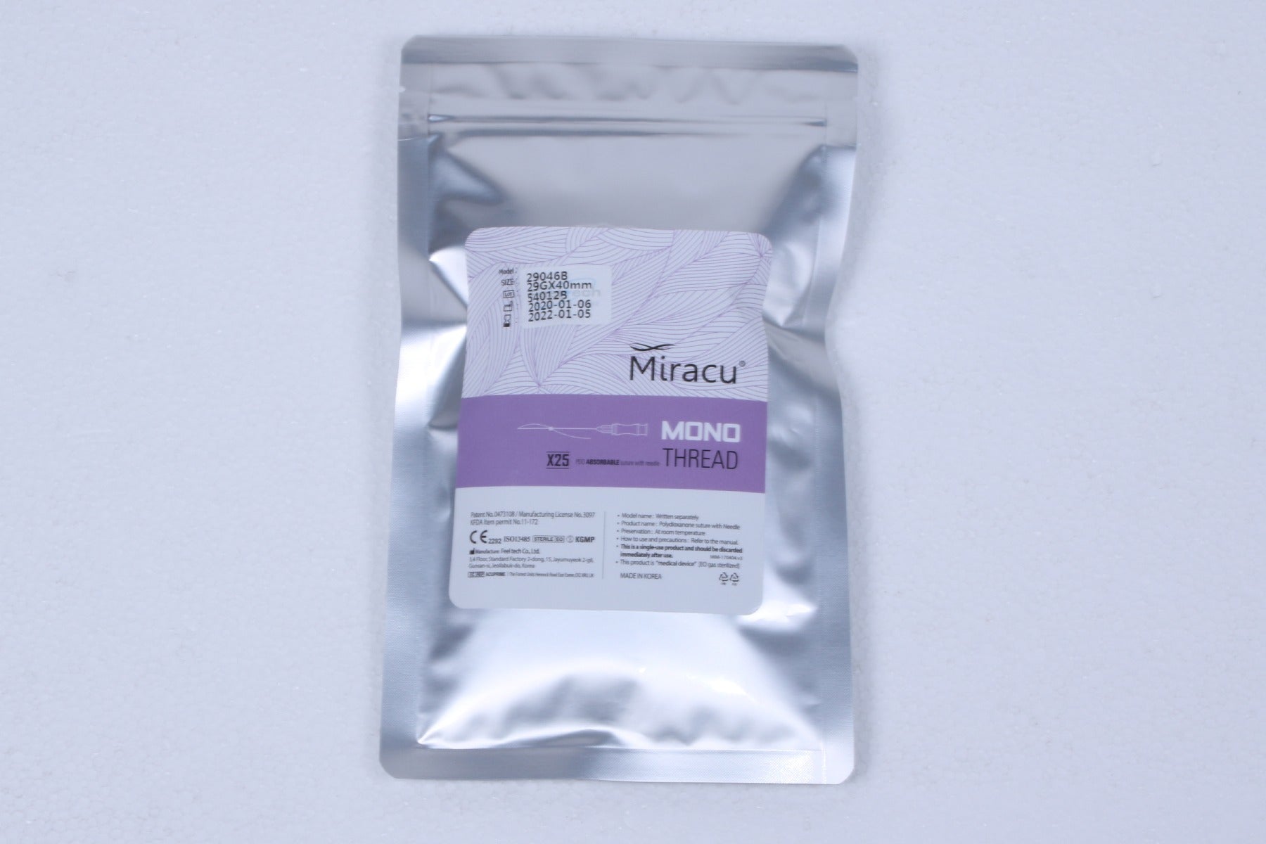 Feel Tech Miracu PDO Thread Lifting Mono 29G 40mm 29046B 25 Pack EXP 2022