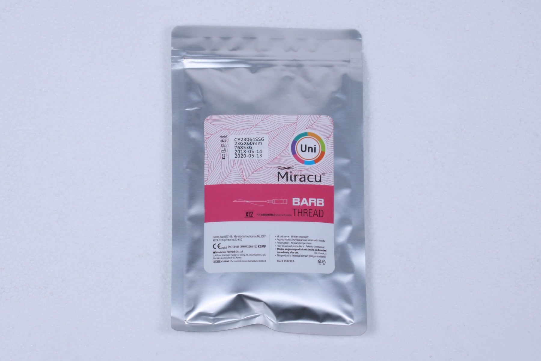Feel Tech Miracu PDO Thread Lifting Barb Uni 23G 60mm CY23064SSG 12Pack EXP 2020