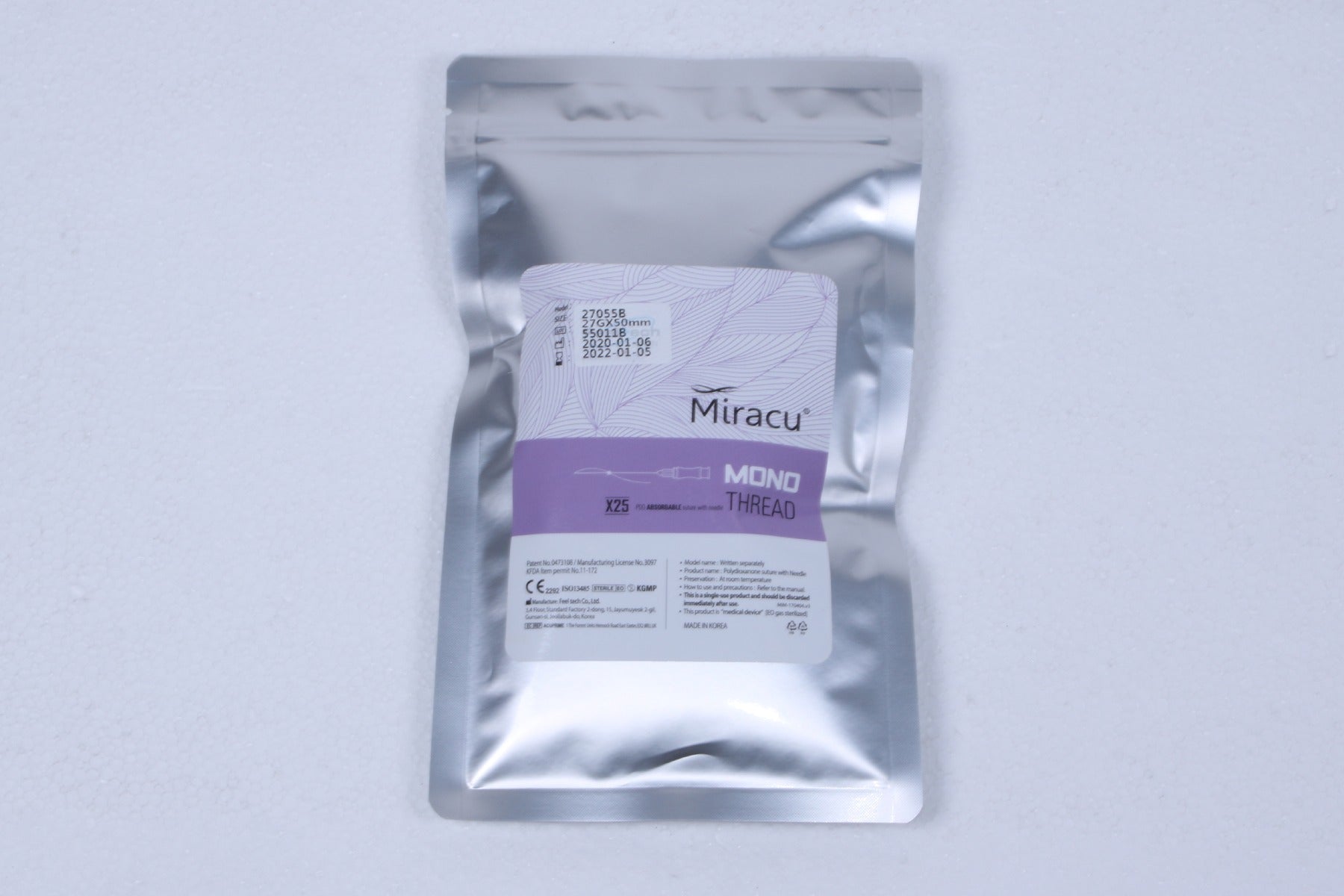 Feel Tech Miracu PDO Thread Lifting Mono 27G 50mm 27055BB 25 Pack EXP 2020