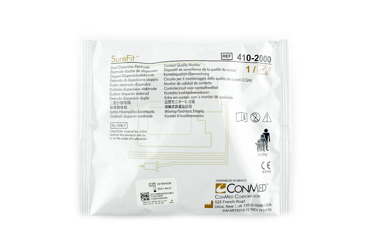 ConMed Sure Fit Dual Dispersive Electrode / 2.2kg SureFit w/ Cable 410-20000