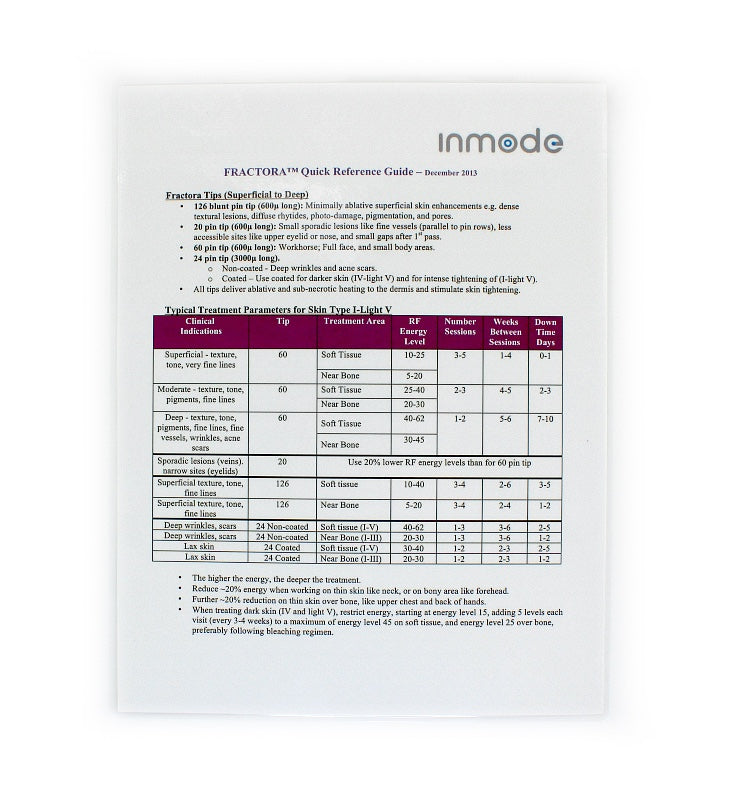 Inmode Fractora Quick Reference Guide - December 2013