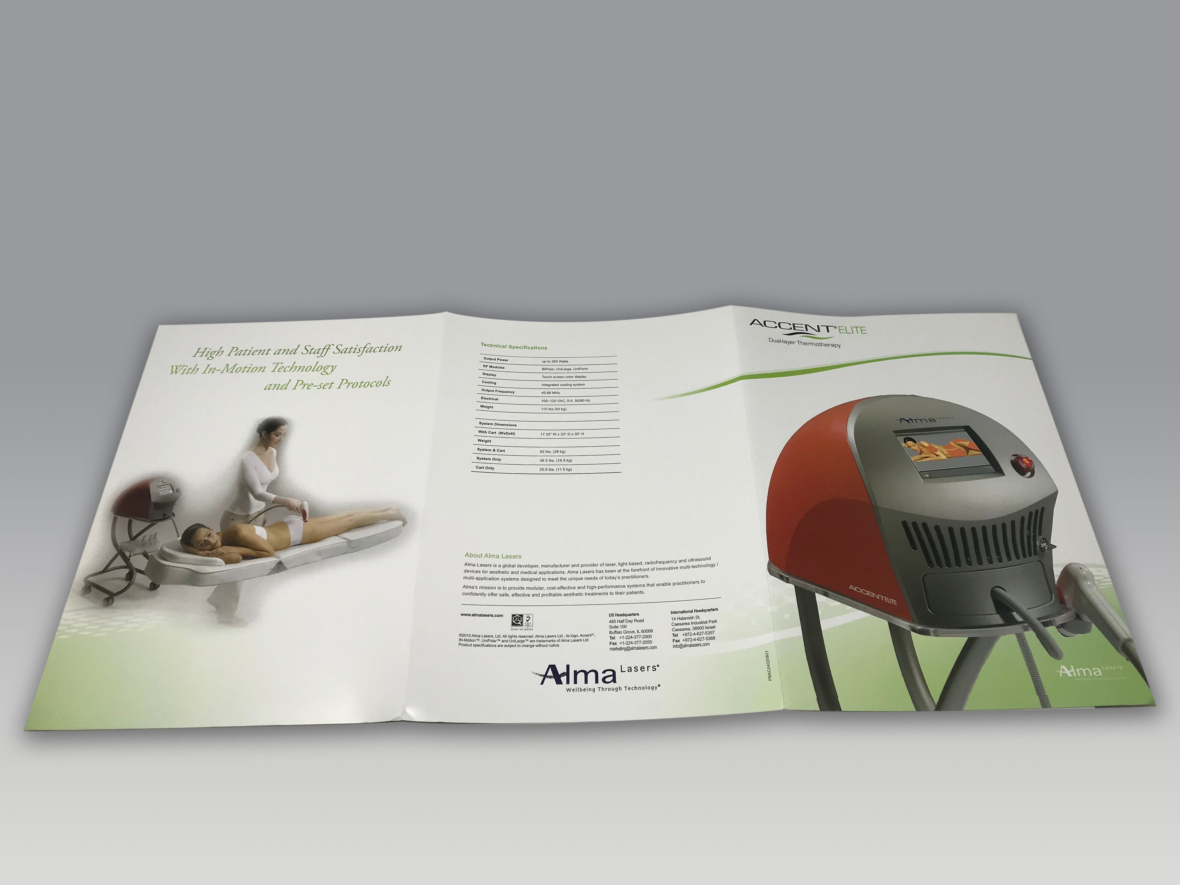 ALMA Accent Elite RF Laser Skin Tightening Platform Marketing Brochure Folder
