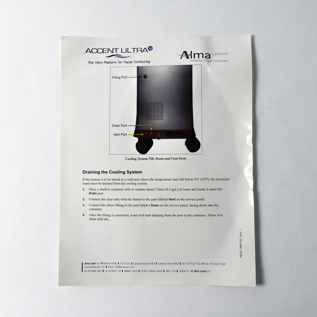 Alma Accent Ultra Water Filling & Draining Kit w/Instruction Pamphlet Drain