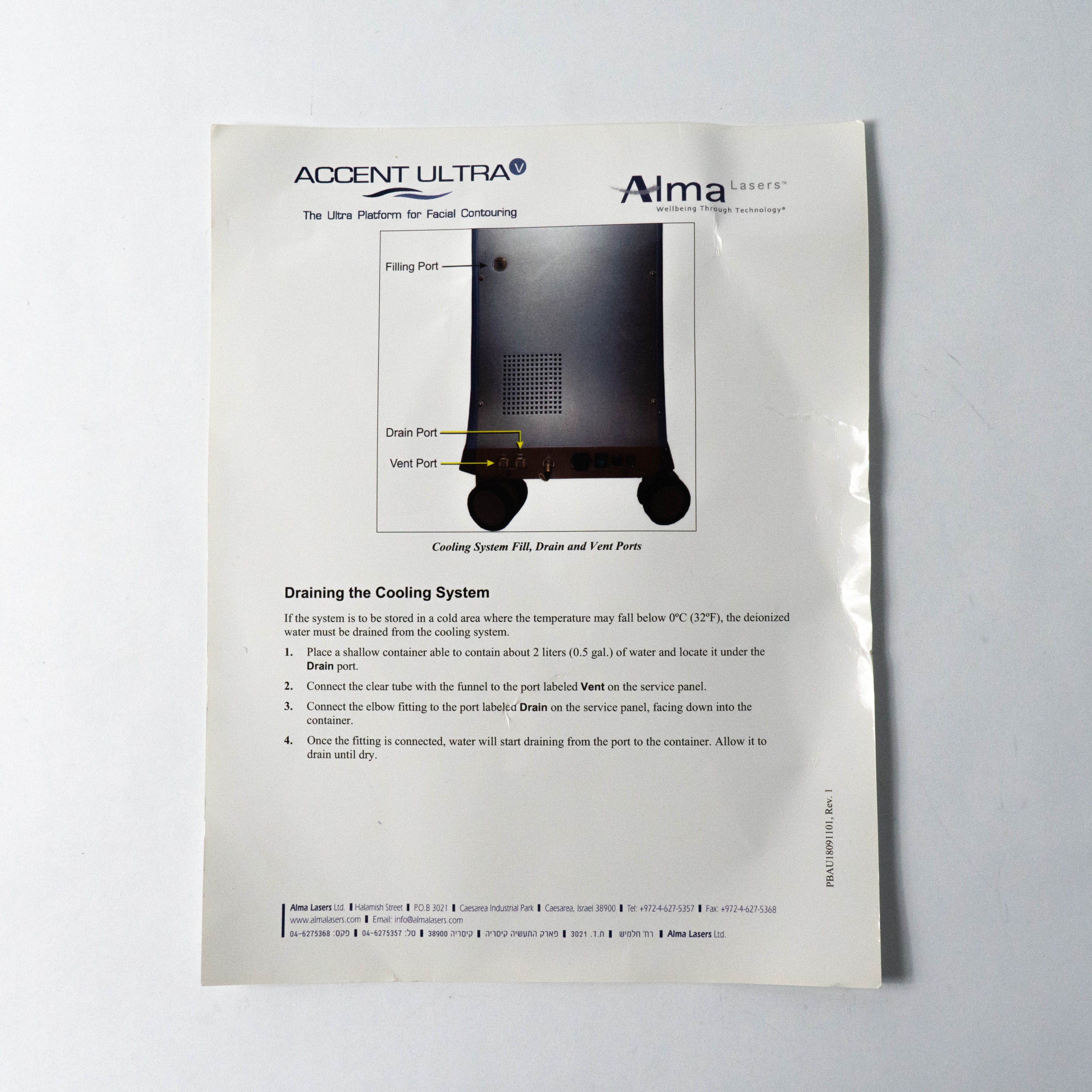 Alma Accent Ultra Water Filling & Draining Kit w/Instruction Pamphlet Drain