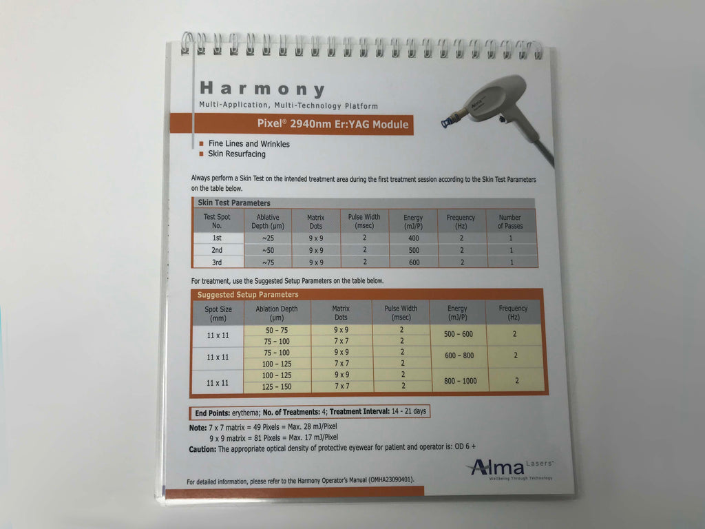 Alma Harmony Aesthetic Laser Platform Treatment Parameters Quick Reference Guide