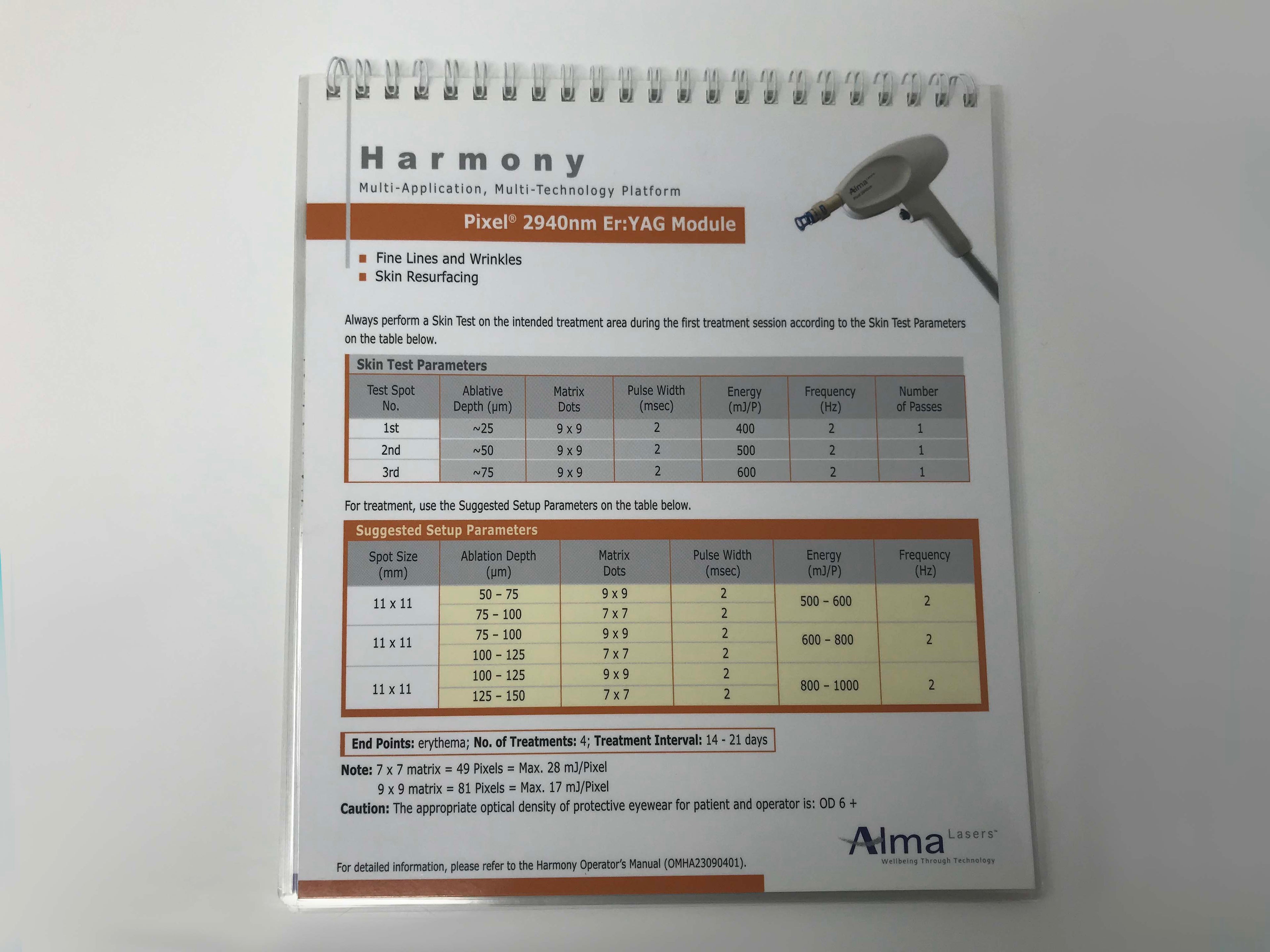 Alma Harmony Aesthetic Laser Platform Treatment Parameters Quick Reference Guide