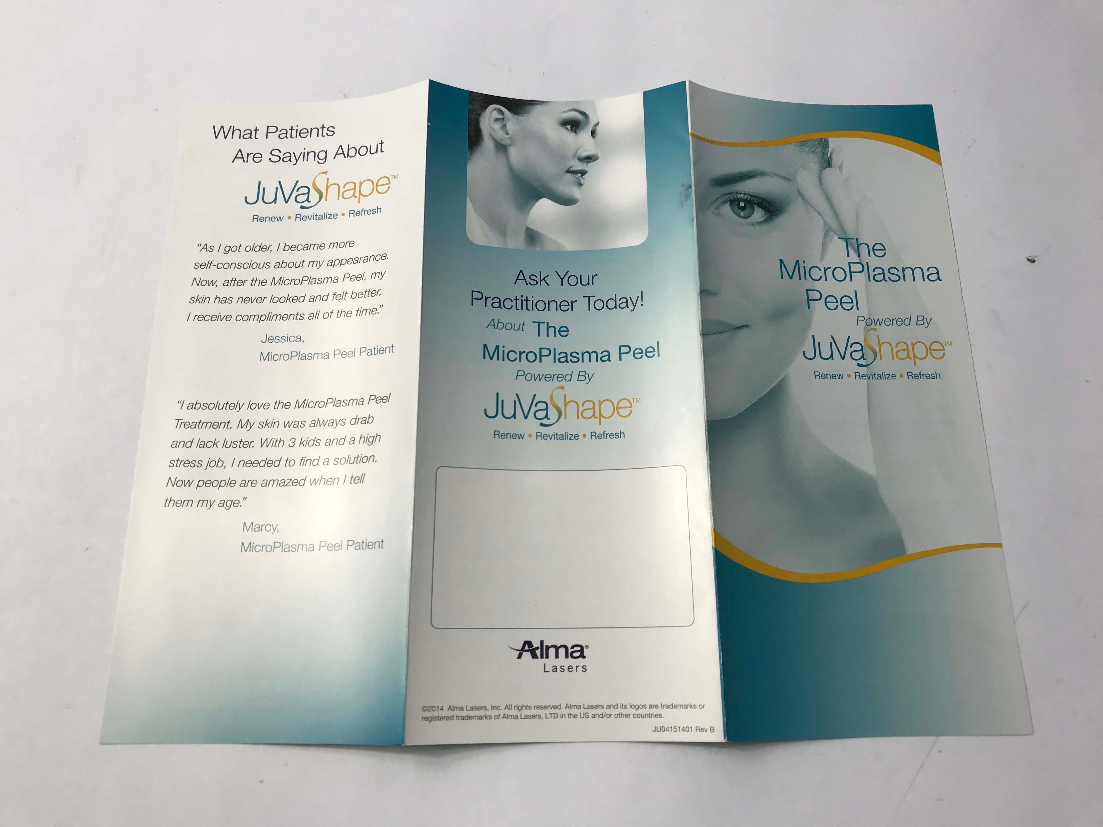 Alma JuvaShape MicroPlasma Peel RF Anti Aging Treatment Patient Brochures 20Pack