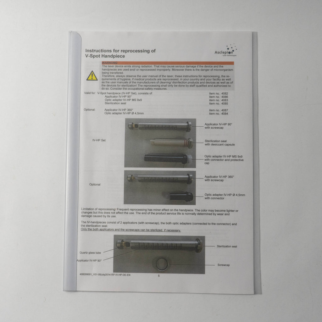 Asclepion Instruction for reprocessing of V-Spot Handpiece Booklet ENGLISH 2014