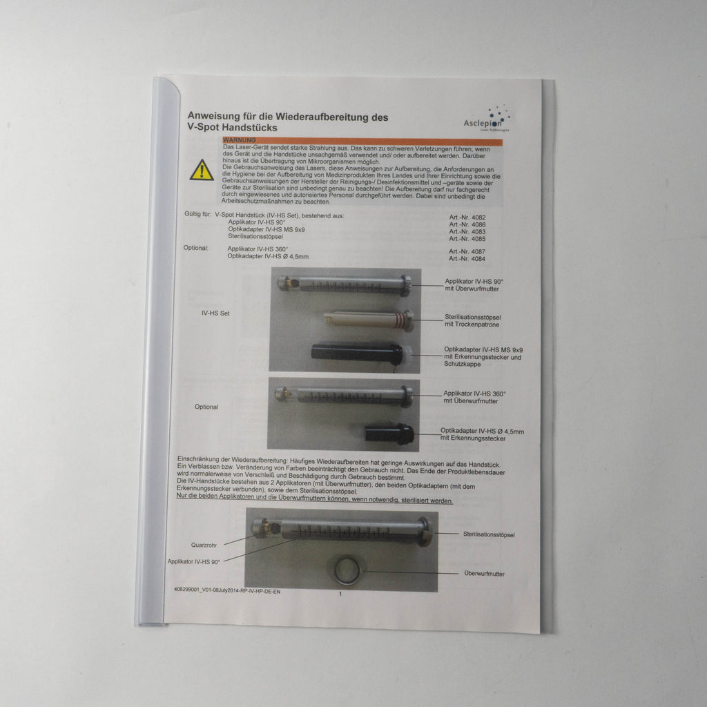 Asclepion Instruction for reprocessing of V-Spot Handpiece Booklet GERMAN 2014