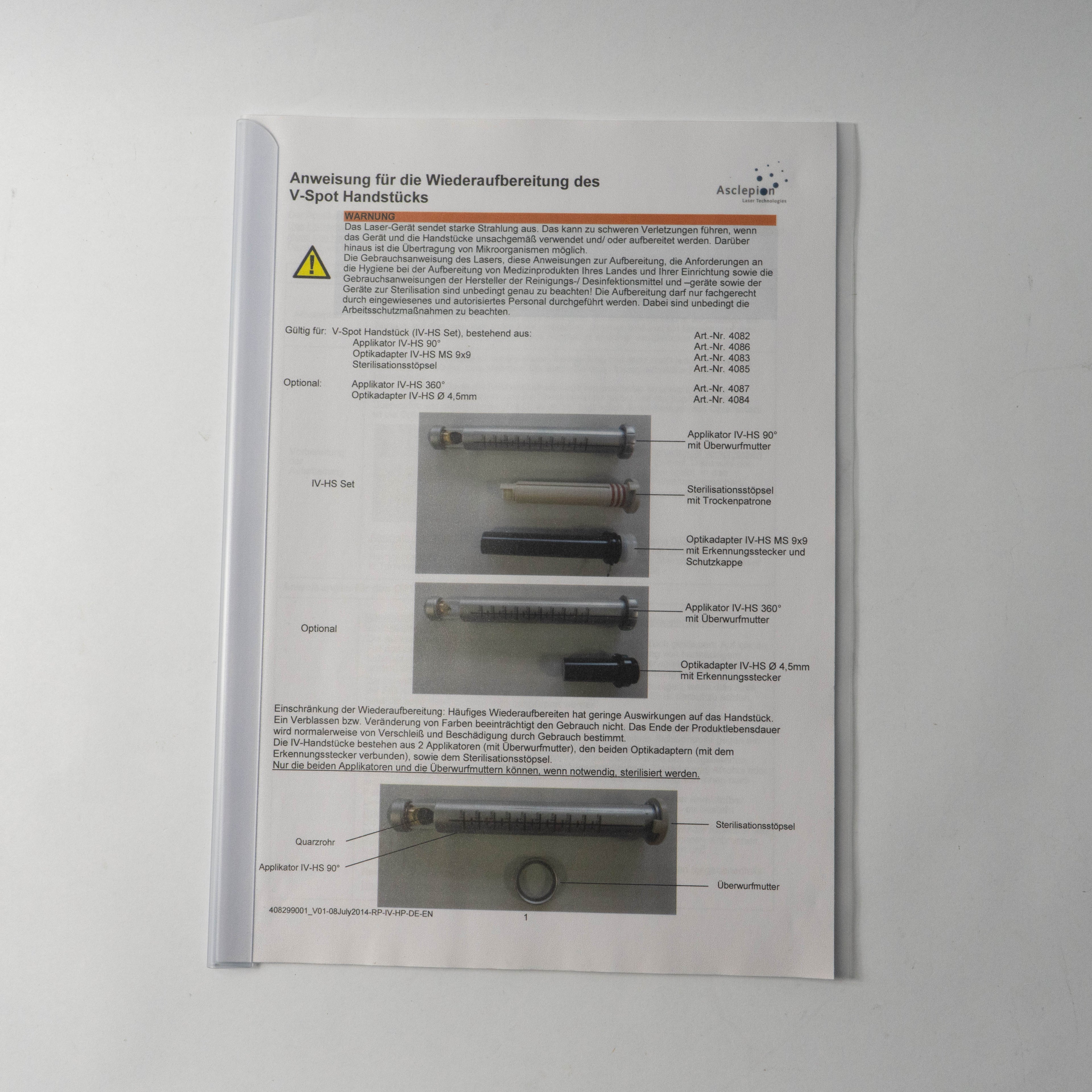 Asclepion Instruction for reprocessing of V-Spot Handpiece Booklet GERMAN 2014