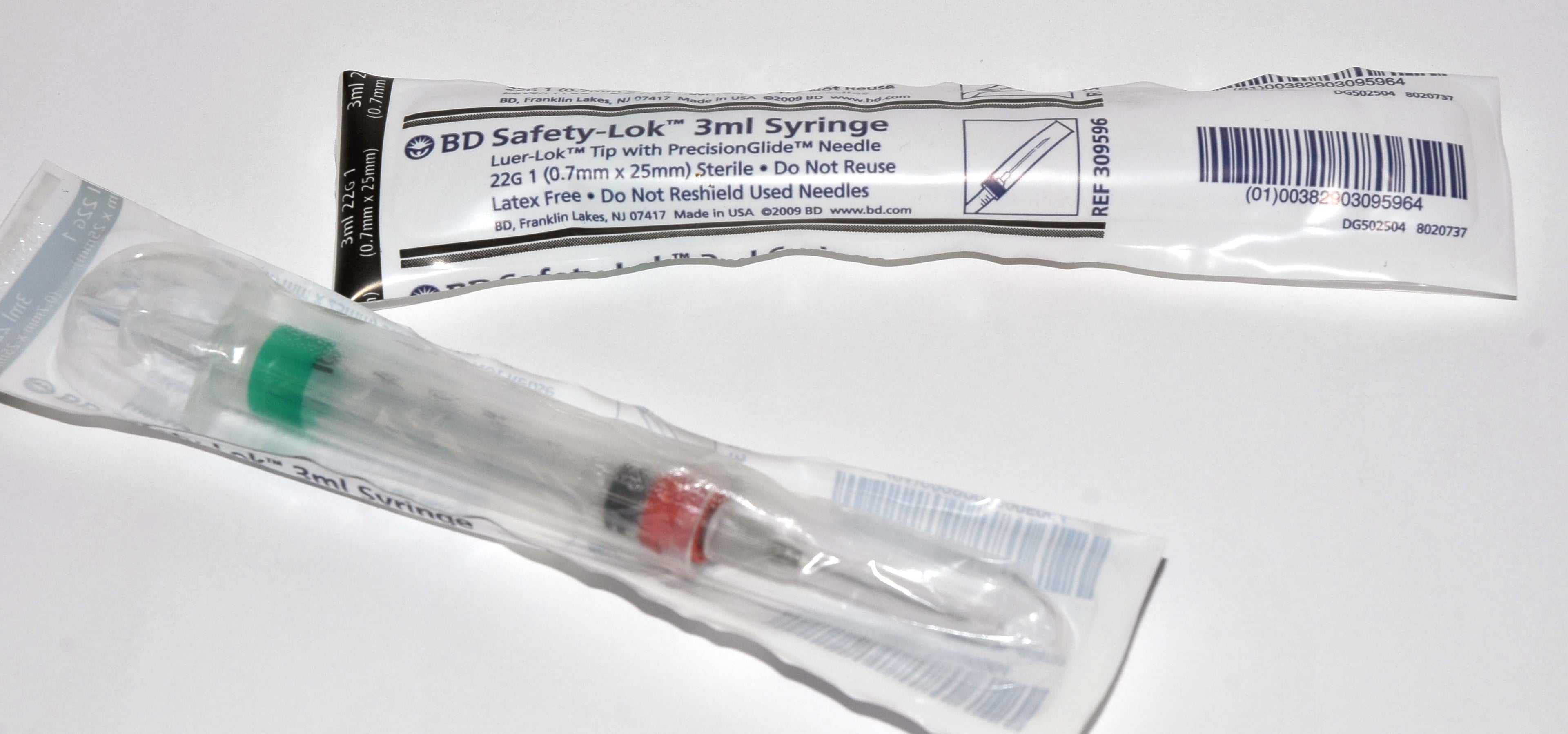 BD Safety-Lok 3 ml Luer-Lok Syringe 22g .7mm x 25mm 309596 - Needle Lot of 99