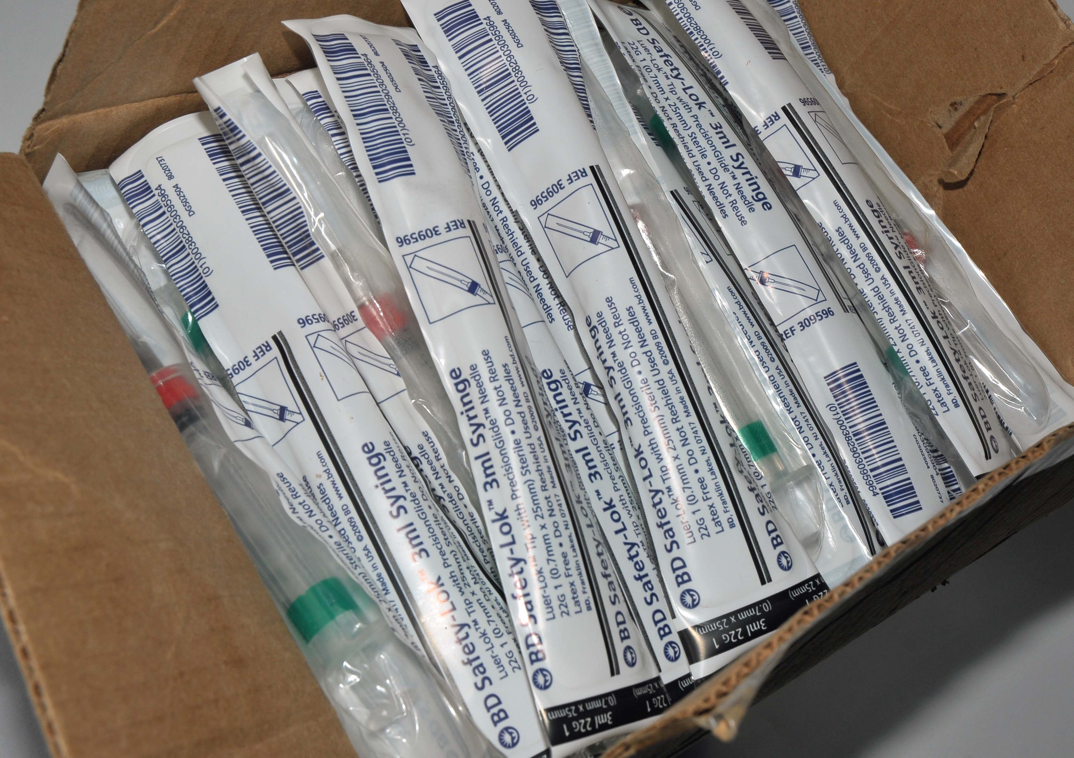 BD Safety-Lok 3 ml Luer-Lok Syringe 22g .7mm x 25mm 309596 - Needle Lot of 99