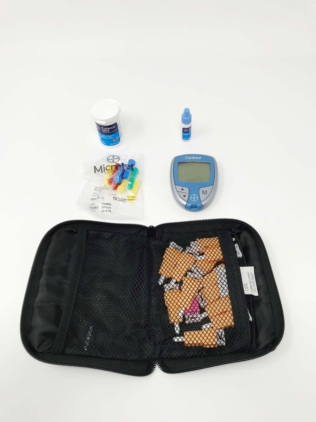 Bayer Contour Blood Glucose Meter 7151H mg/dL Travel Kit Solution Strips Lancets
