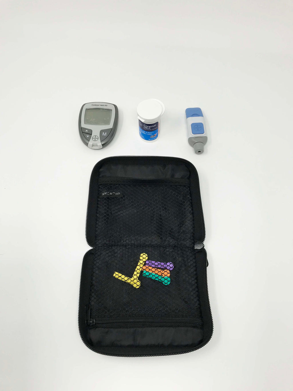 Bayer Contour Next EZ Blood Glucose Meter 9628 mg/dL Travel Kit Strips Lancets