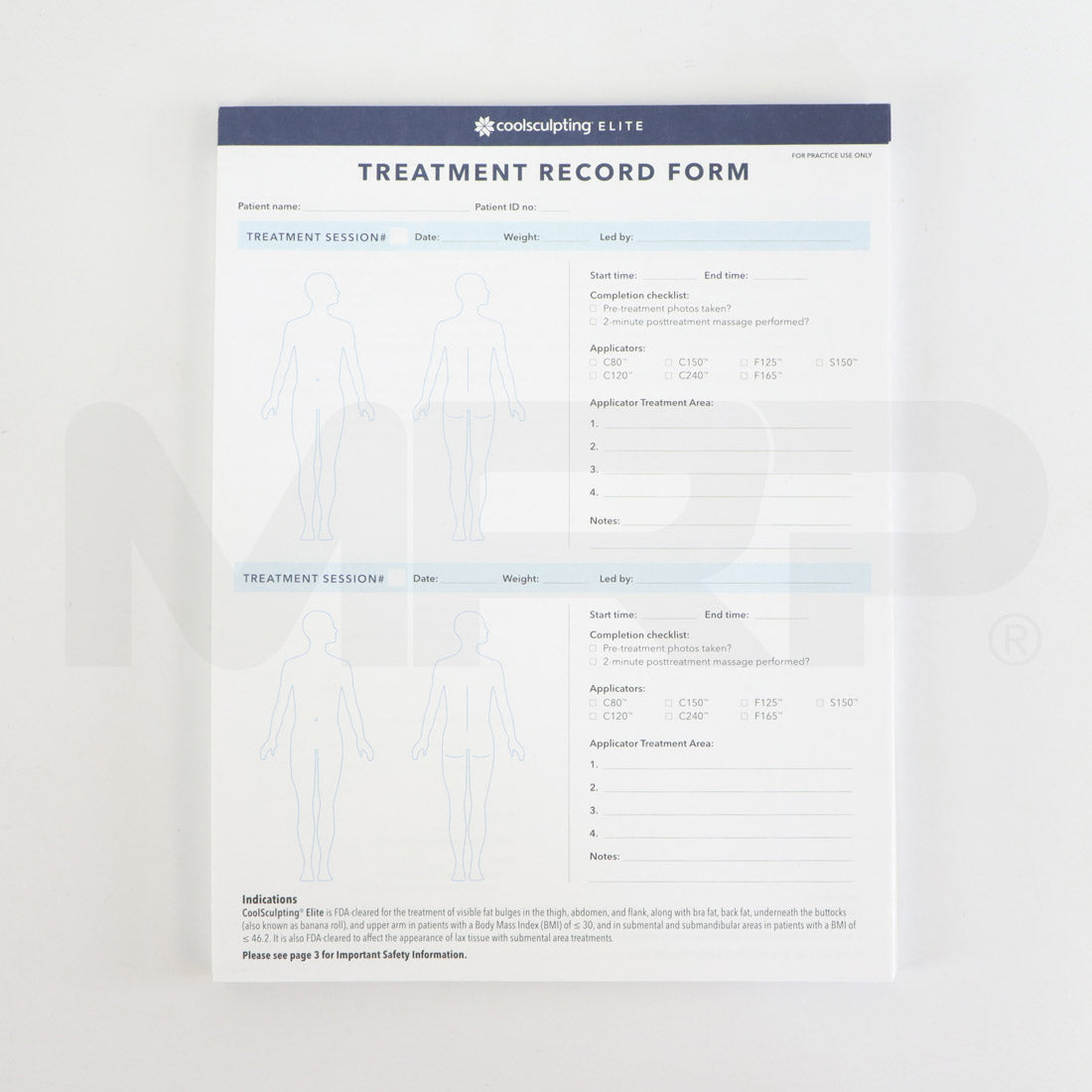 Zeltiq Coolsculpting Elite Treatment Record Practice Forms, 20-Pages