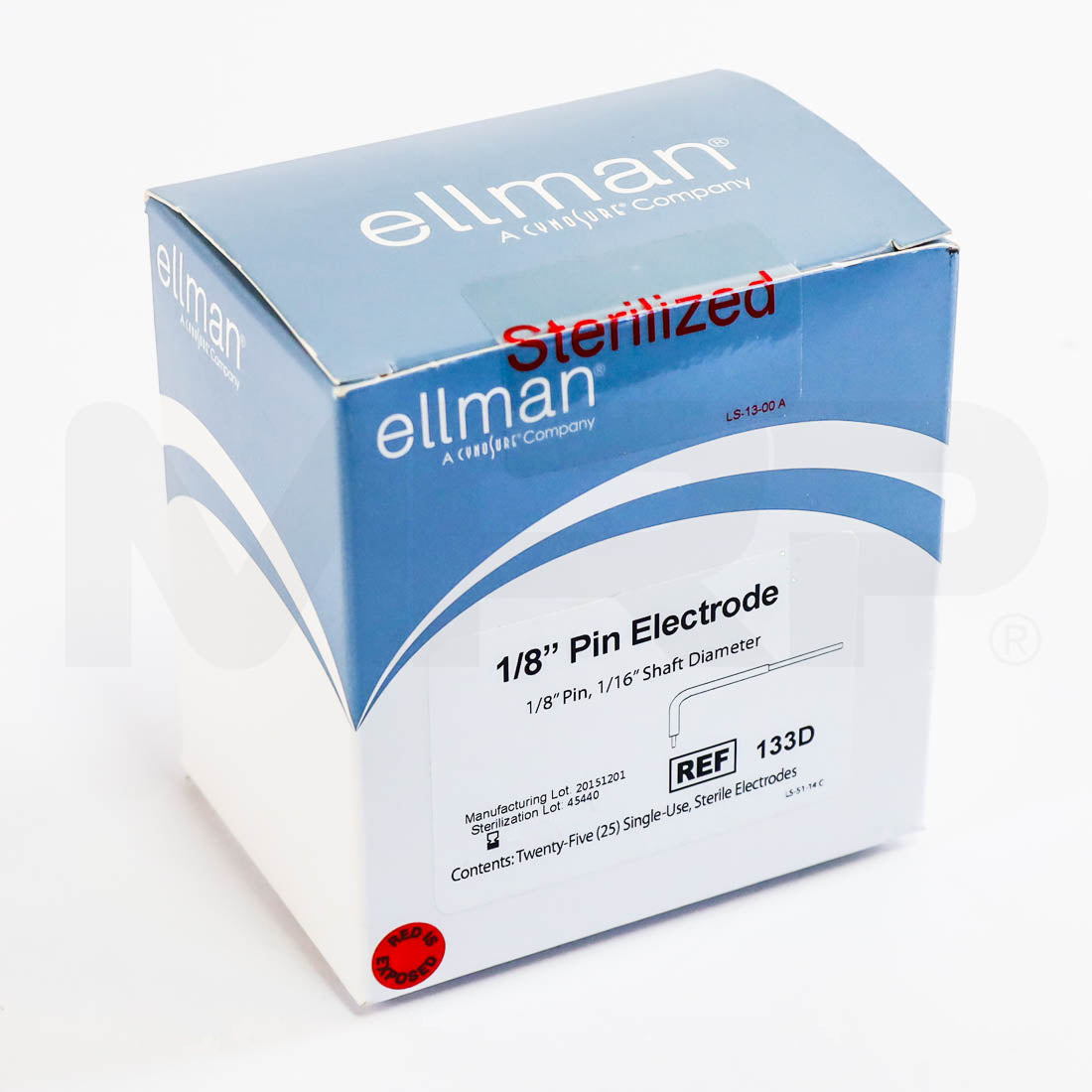 Cynosure Ellman 1/8" Pin 1/16" Shaft Diameter Electrodes 133D, Box of 25