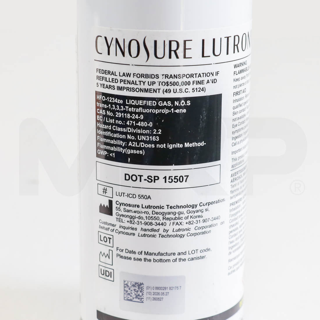 Cynosure Lutronic XERF Cryogen Canister Label