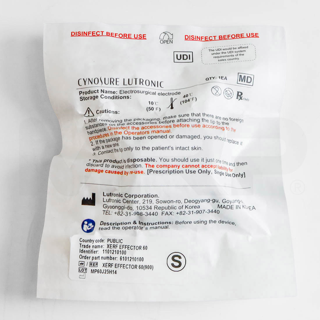 Cynosure Lutronic XERF Effector 60 Electrosurgical Electrode Tip Label