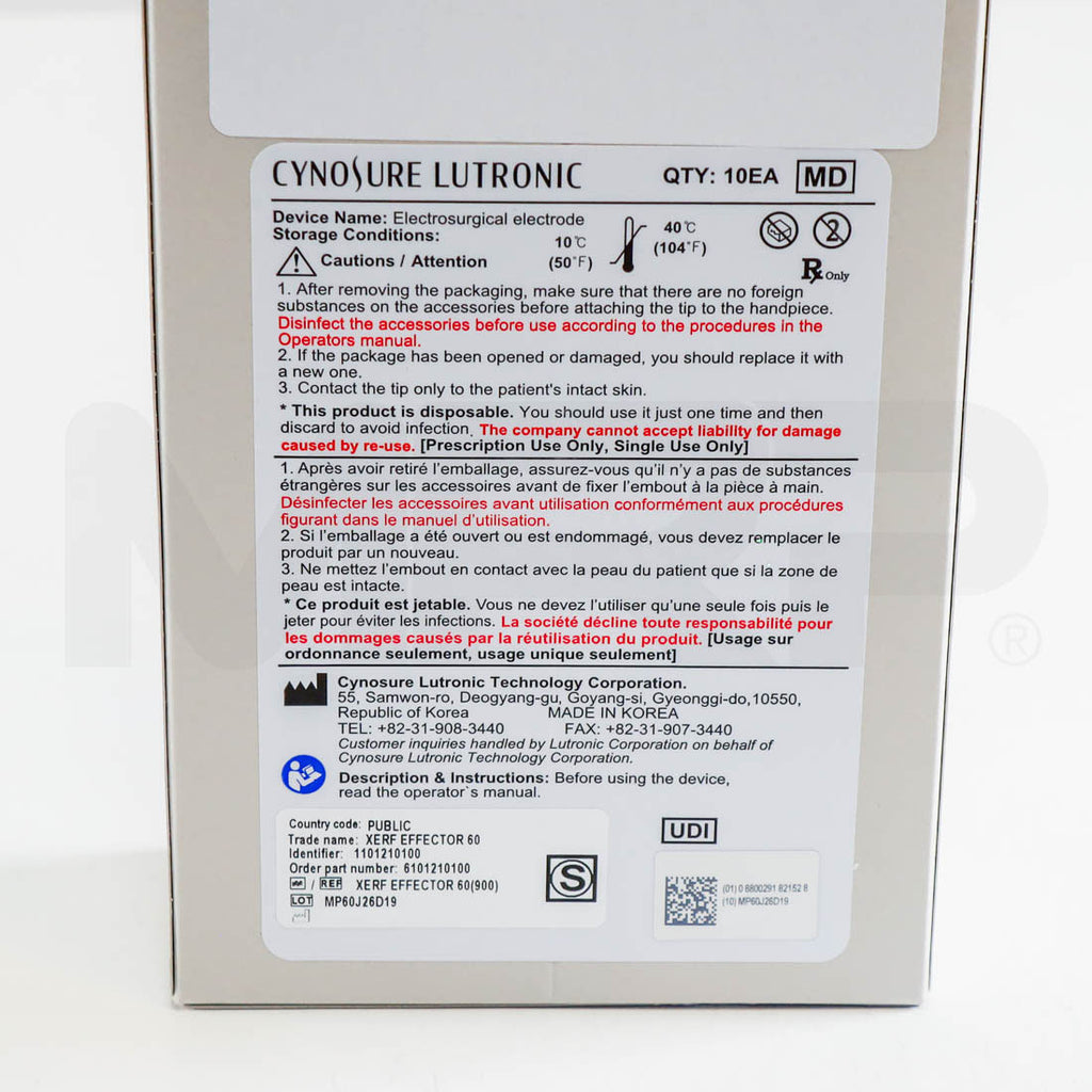 Cynosure Lutronic XERF Effector 60 Electrosurgical Electrode Tip Box Label