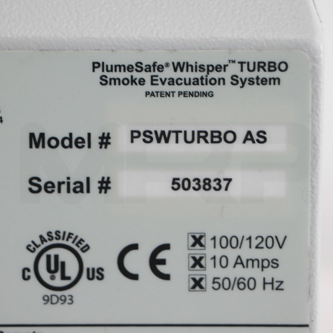 Buffalo Filter PlumeSafe Whisper Turbo Smoke Evacuation System Label