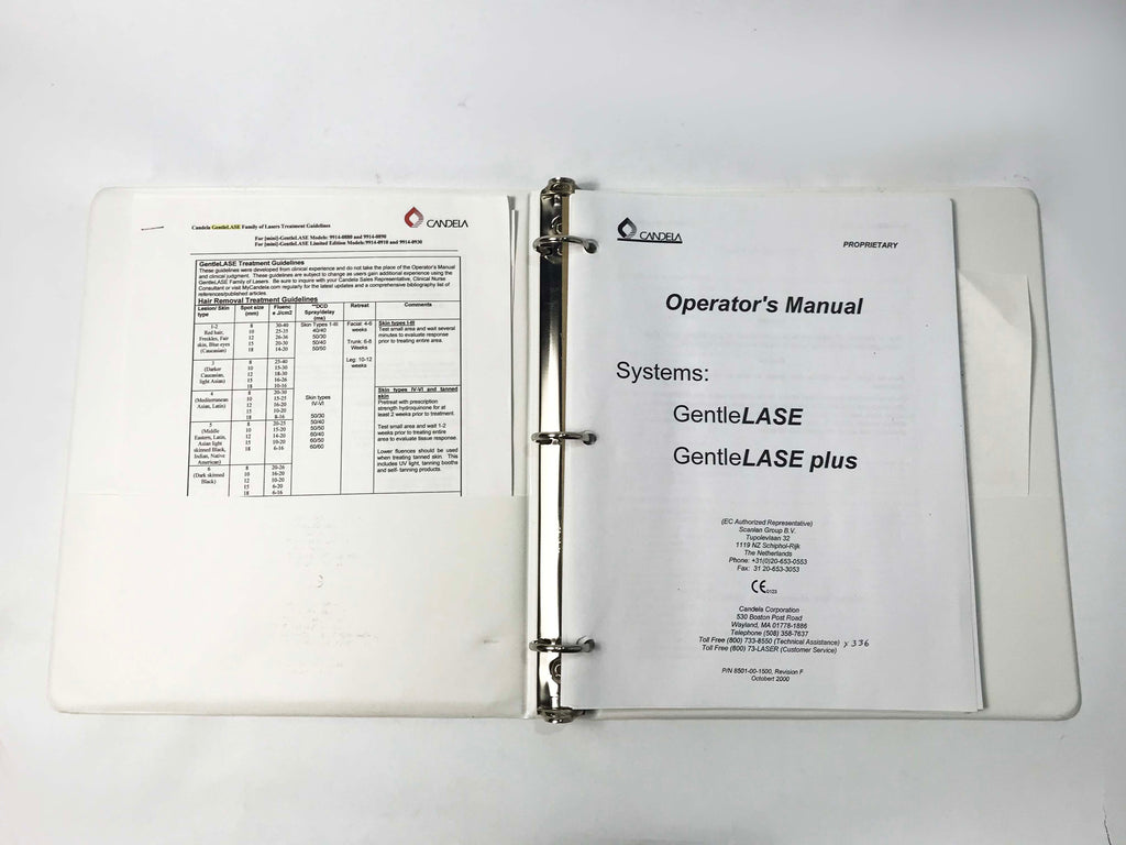 Candela GentleLase & Plus Alexandrite Laser Hair Removal System Operators Manual