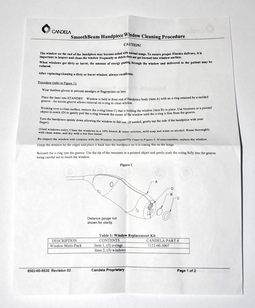 Candela Smoothbeam Laser Handpiece Window/Lens w/ O-Rings 7122-00-3007