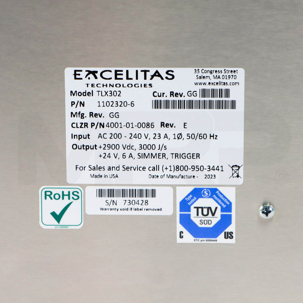Candela VBeam Perfecta High-Voltage Power Supply Label