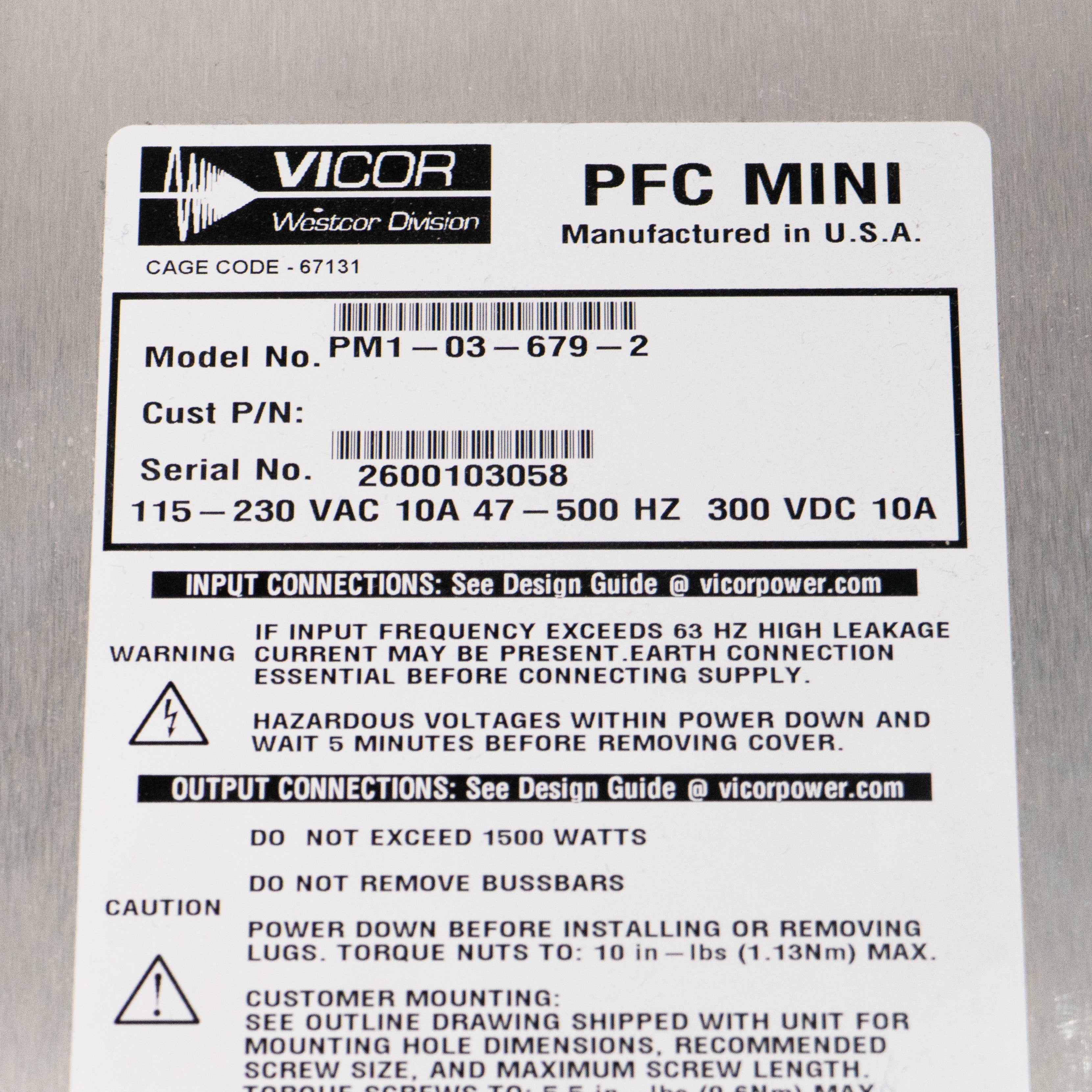 Cicor PFC Mini PM1-03-679-2 Power Supply *PARTS ONLY AS IS* 25V60A *NOT WORKING*