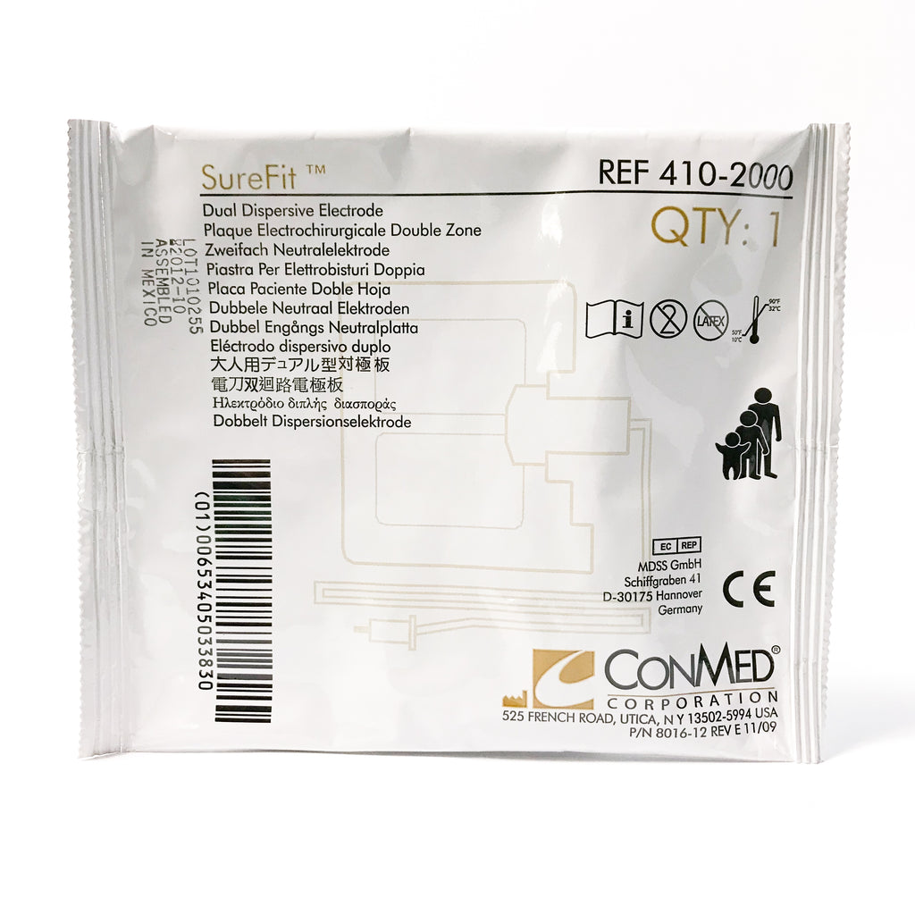 ConMed Sure Fit Dual Dispersive Electrode >2.2kg SureFit w/ Cable 410-2000 2012