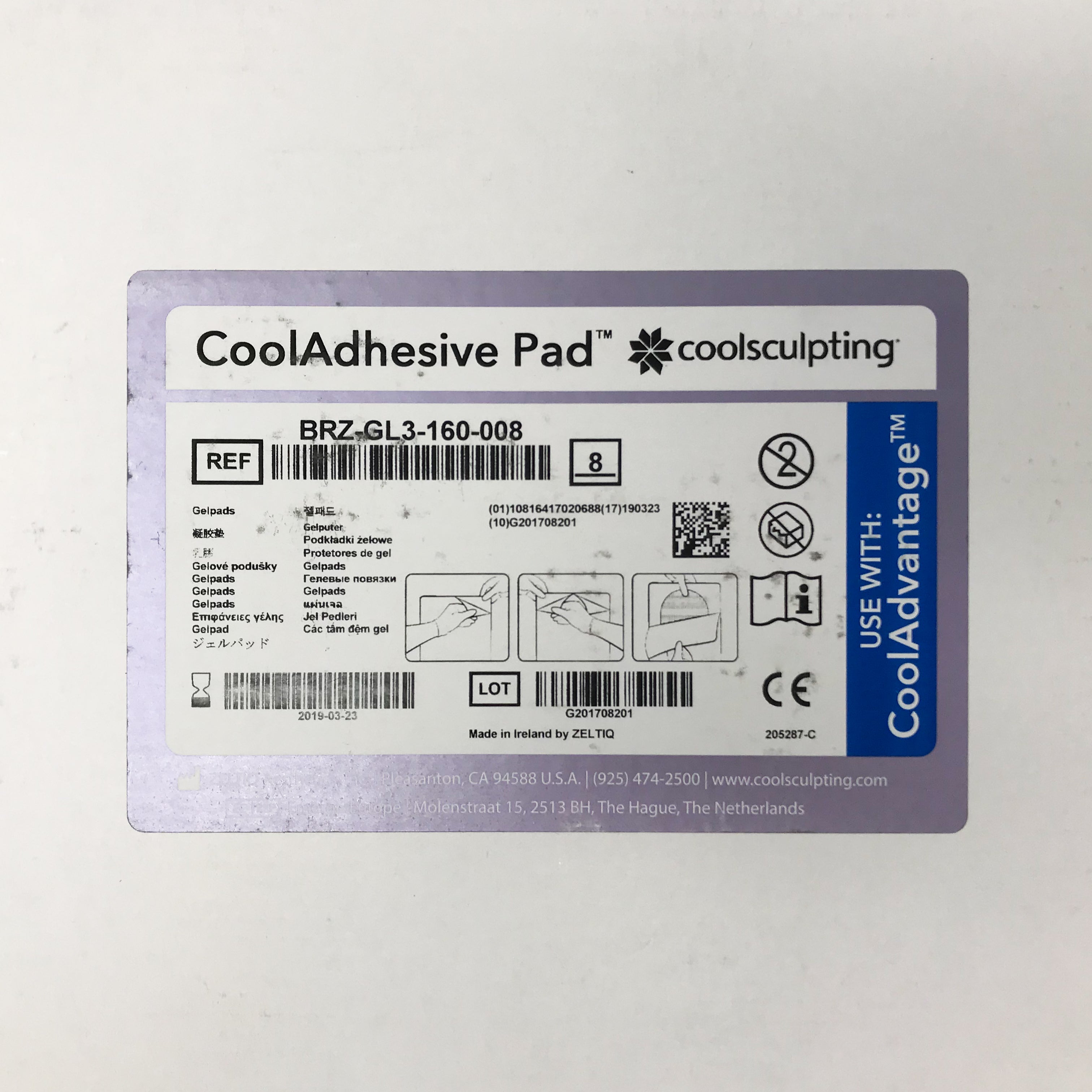 CoolAdvantage CoolAdhesive CoolSculpting Pads ZELTIQ BRZ-GL3-160-008 Exp 3/19