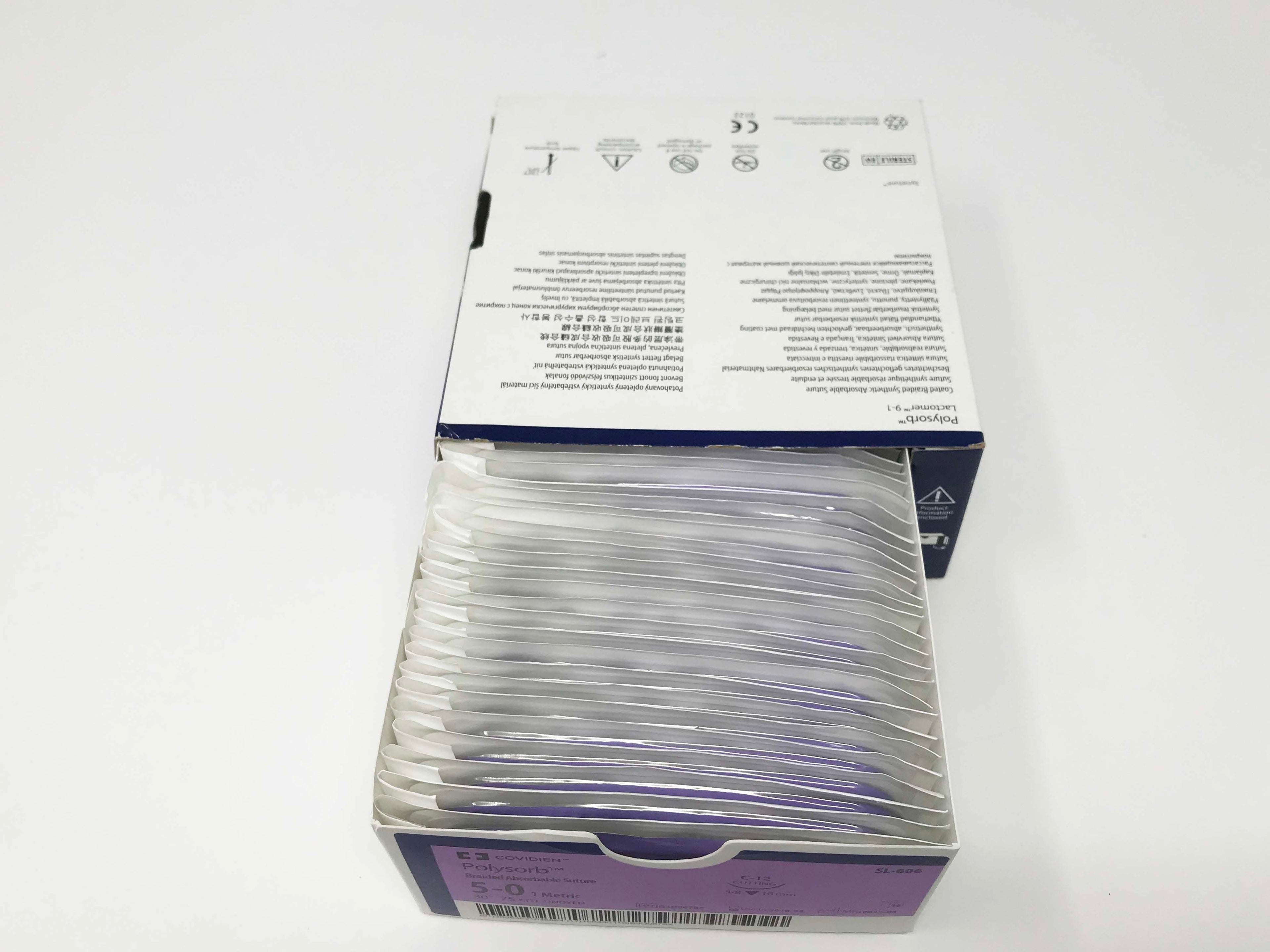 Covidien Polysorb Braided Absorbable5-0 SL-606 C-12 Syneture Sutures Pack of 34