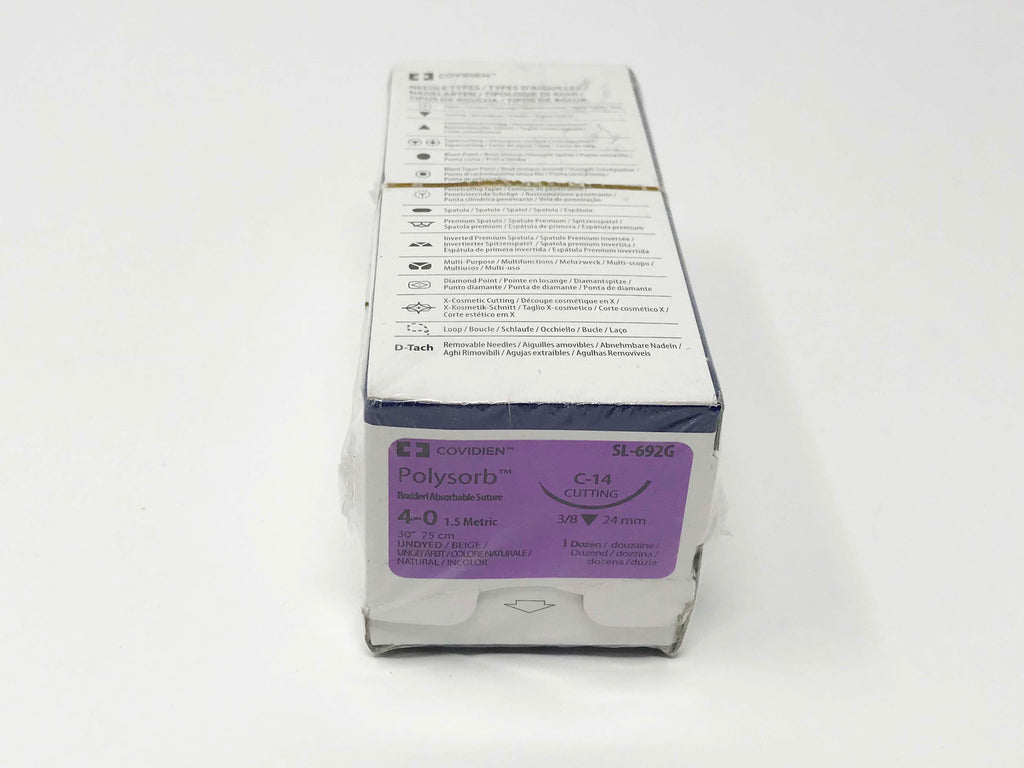 Covidien Polysorb SL-692G Braided Absorbable Sutures 4-0 C-14 75cm Pack of 12