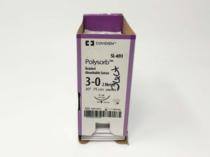 Covidien Polysorb SL-693 Braided Absorbable Sutures 3-0 C-14 75cm Pack of 26