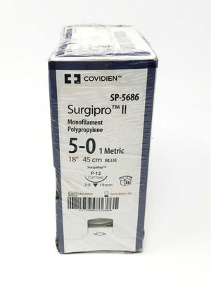 Covidien Surgipro II Monofilament Polypropylene 5-0 Sutures SP-5686 Box of (36)