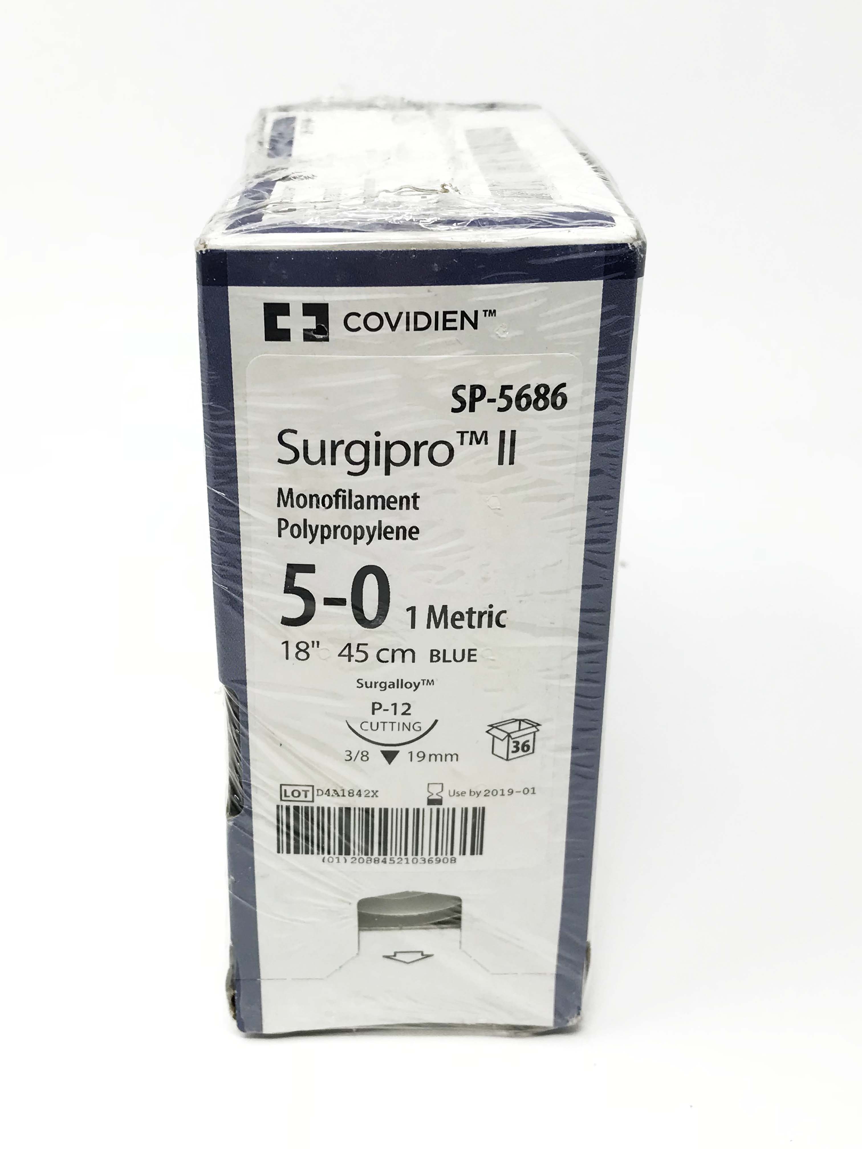 Covidien Surgipro II Monofilament Polypropylene 5-0 Sutures SP-5686 Box of (36)