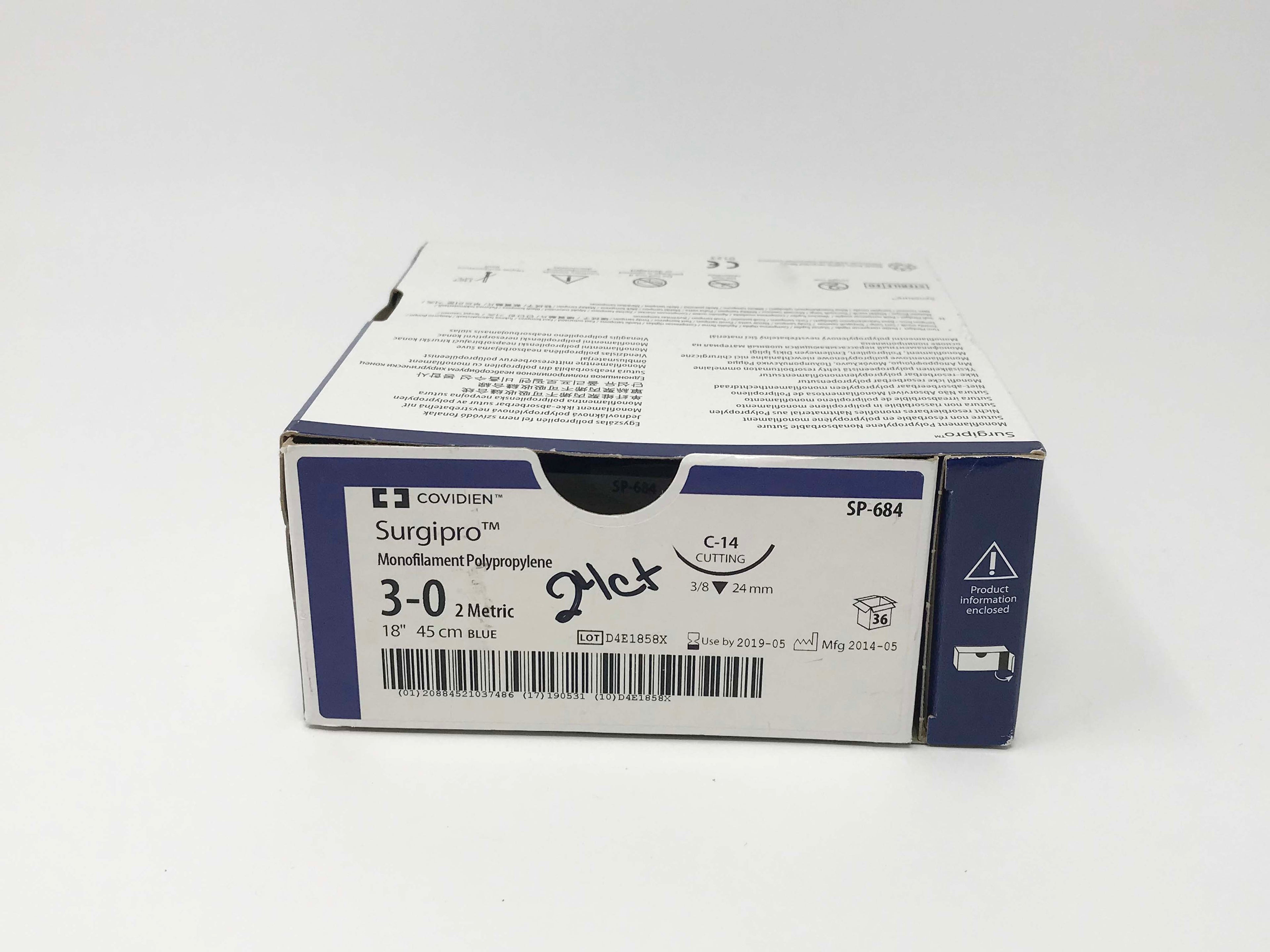 Covidien Surgipro Monofilament Polypropylene 3-0 45cm Syneture Suture Box of 24