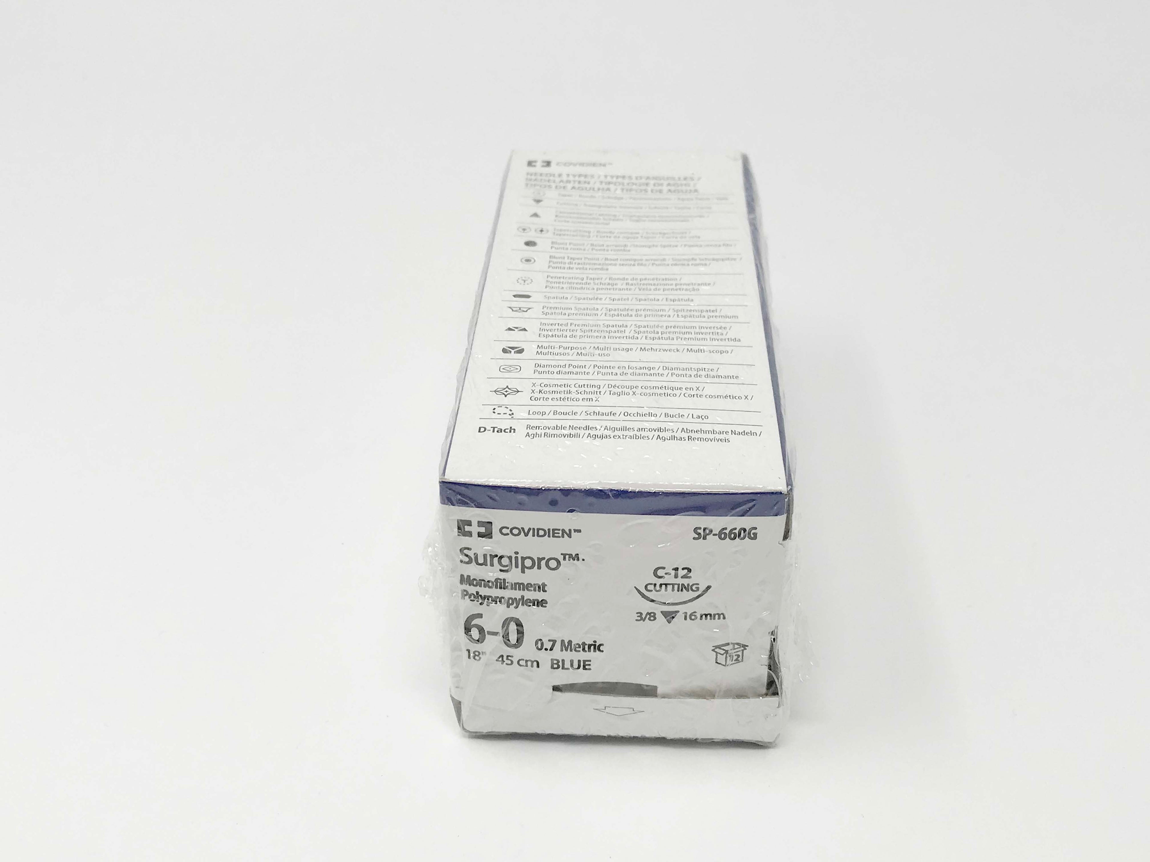 Covidien Surgipro SP-660G Monofilament Polypropylene 6-0 45cm Suture 12 Pack