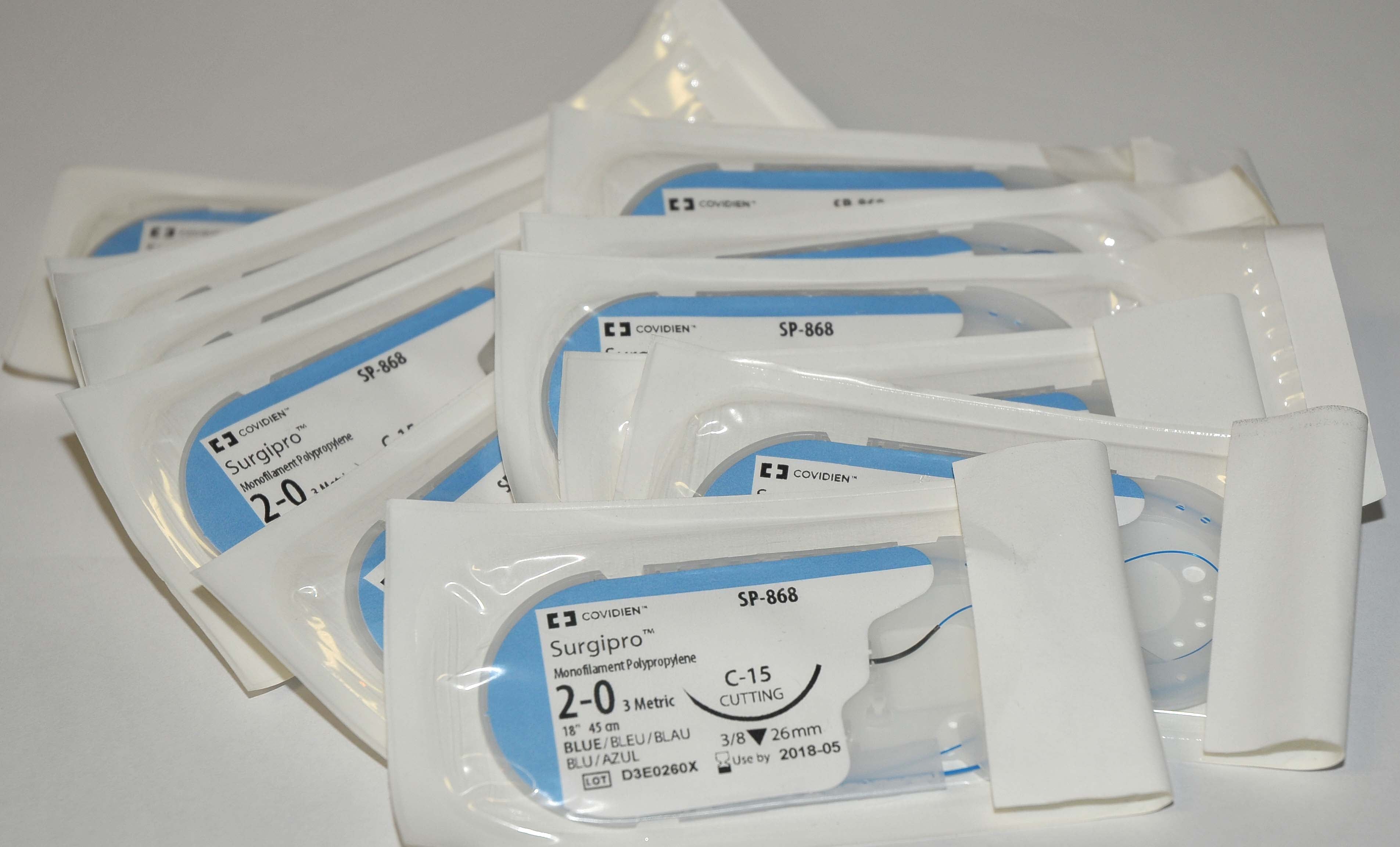 Covidien Surgipro SP-868 Blue Monofilament Polypropylene 2-0 C-15 Cutting x12Pcs