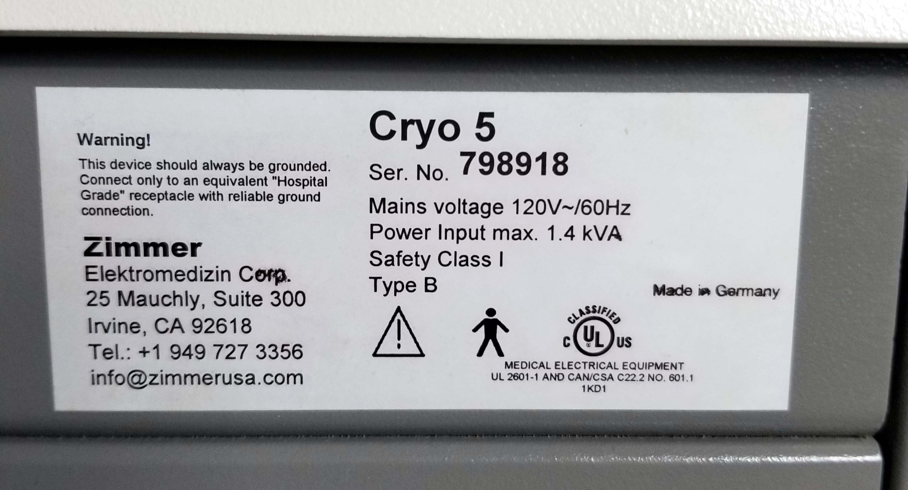 Cryo5 Zimmer CHILLER Skin Cooling Epidermal Syneron Syner-Cool Cryo 5 IPL Laser