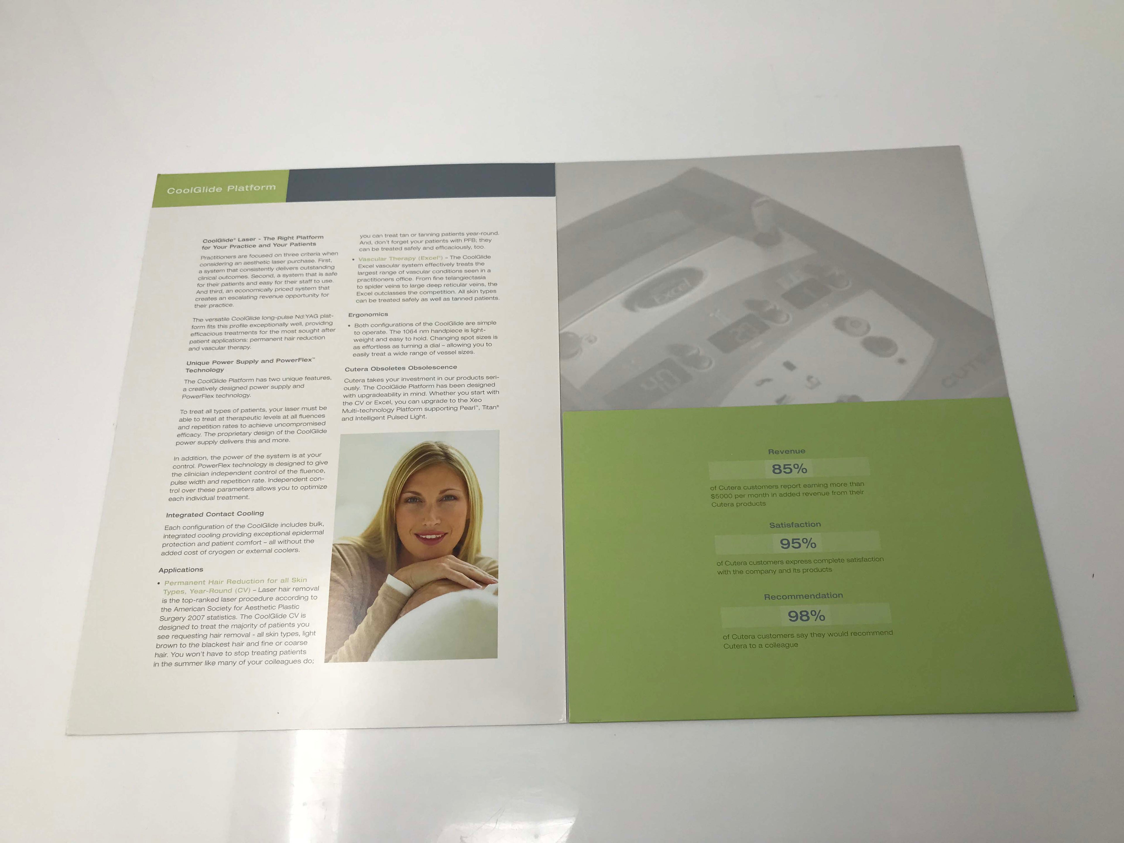 Cutera CoolGlide Excel HR SR Laser Platform Sales Marketing Brochure (x25 Pcs)