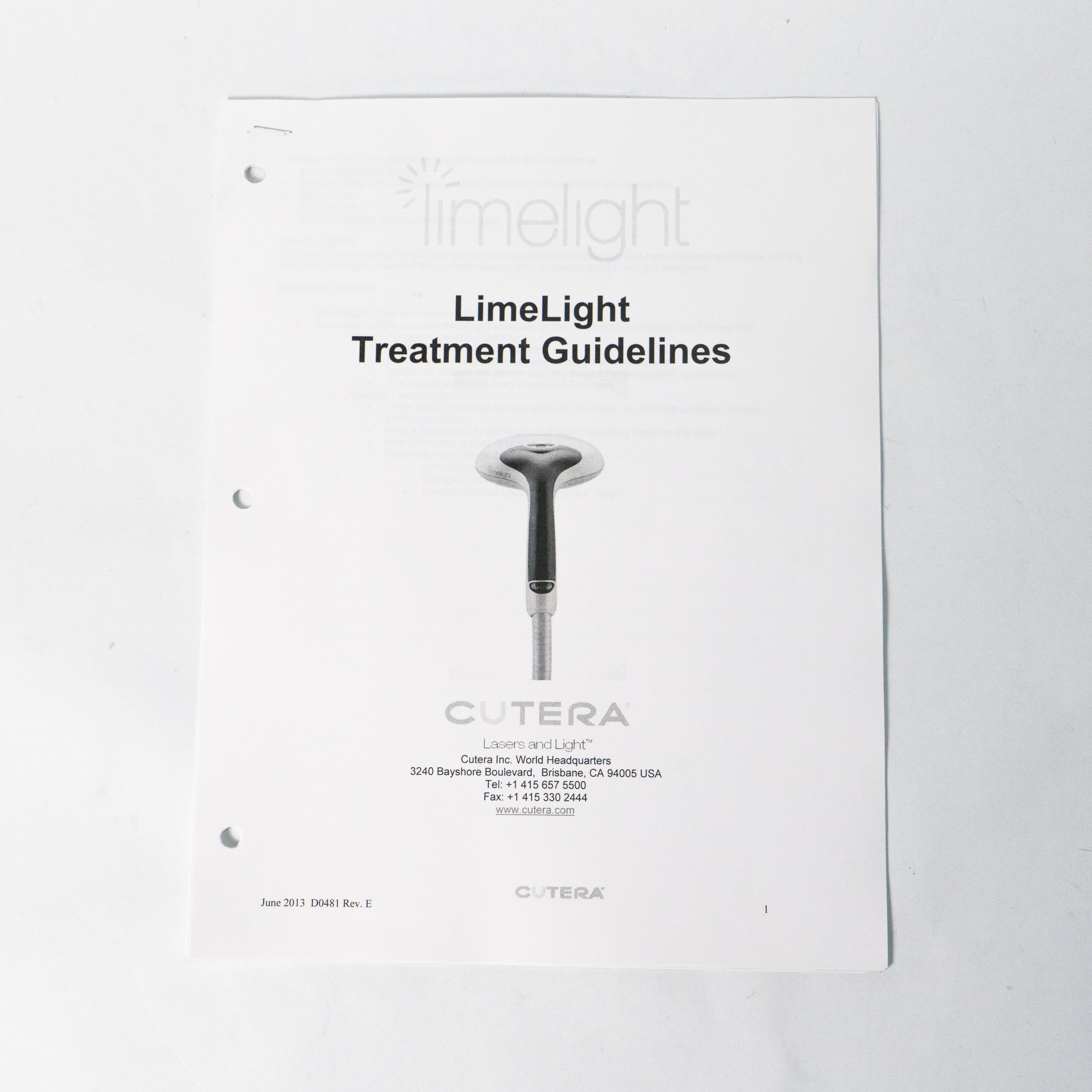 Cutera LimeLight Treatment Guidelines Manual D0481 (June 2013) 9 Pages