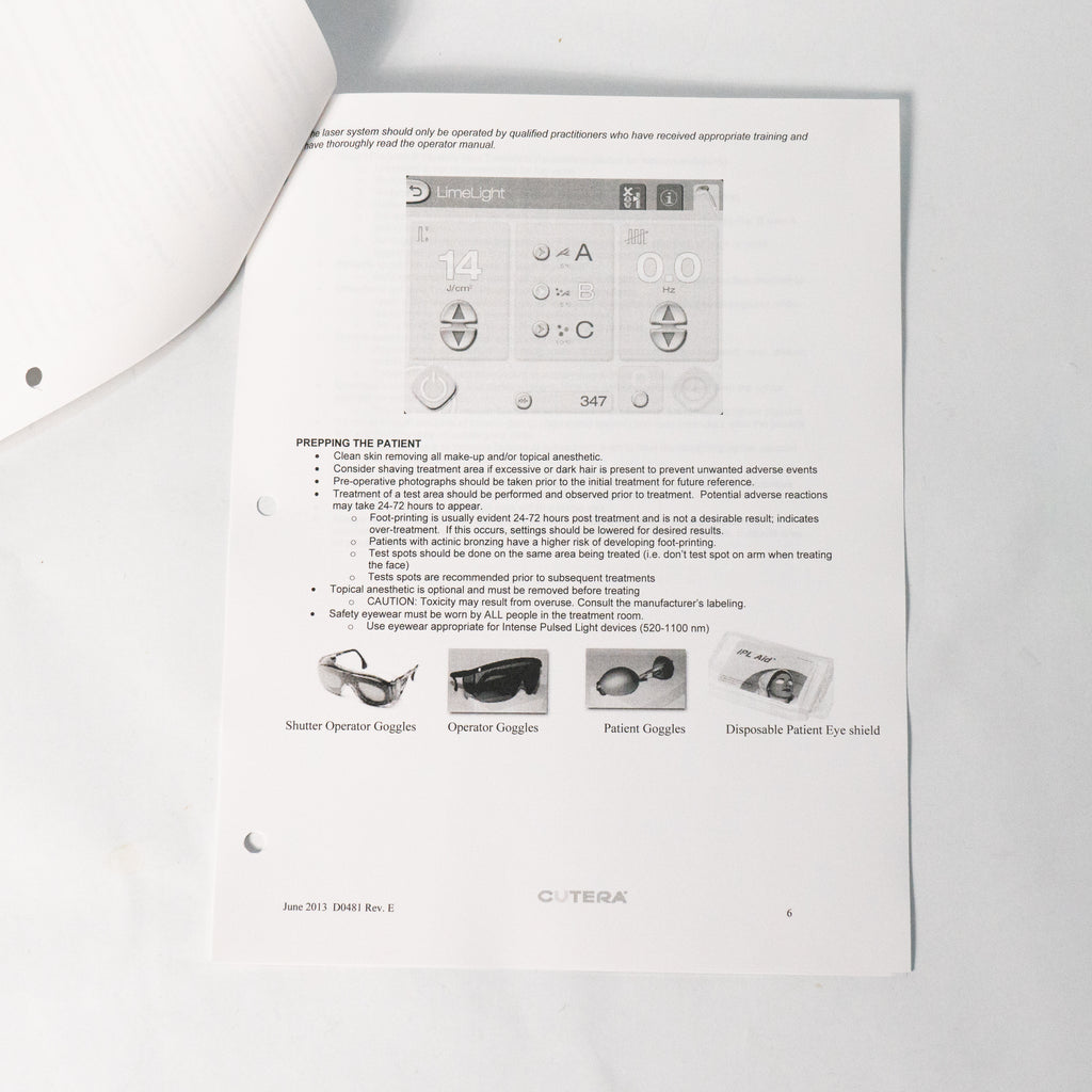 Cutera LimeLight Treatment Guidelines Manual D0481 (June 2013) 9 Pages