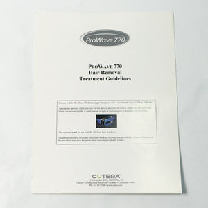Cutera Prowave 770 Hair Removal Treatment Guidelines Manual Booklet D0292