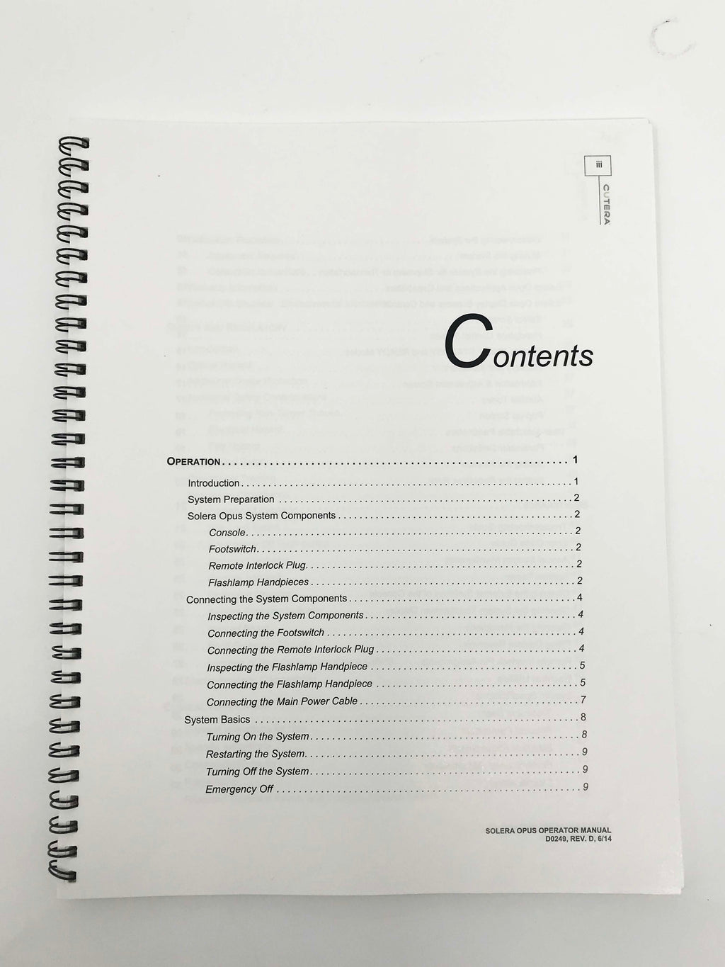 Cutera Solera Opus Aesthetic Energy IPL Platform Console Operators Manual 2011