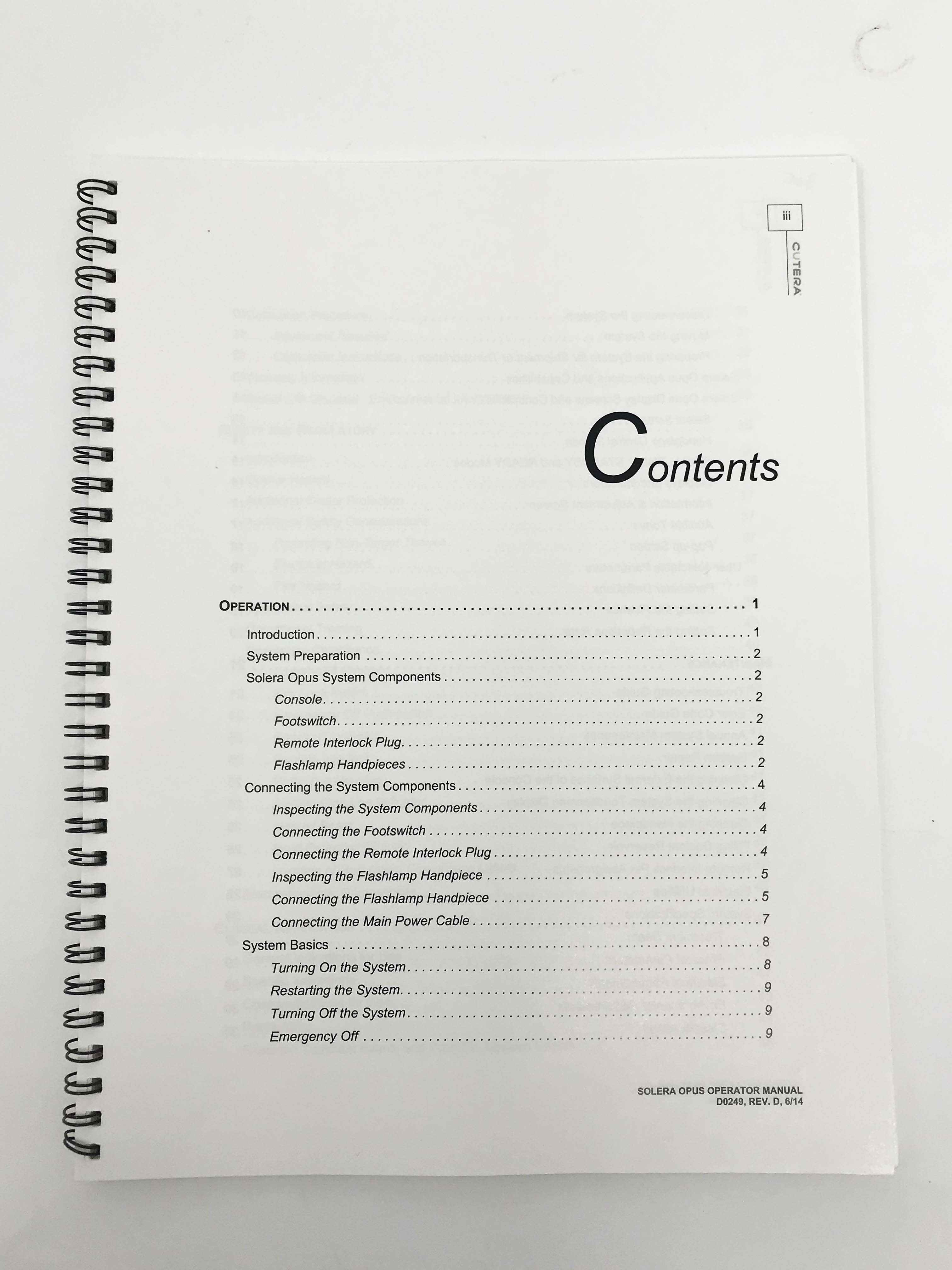 Cutera Solera Opus Aesthetic Energy IPL Platform Console Operators Manual 2011