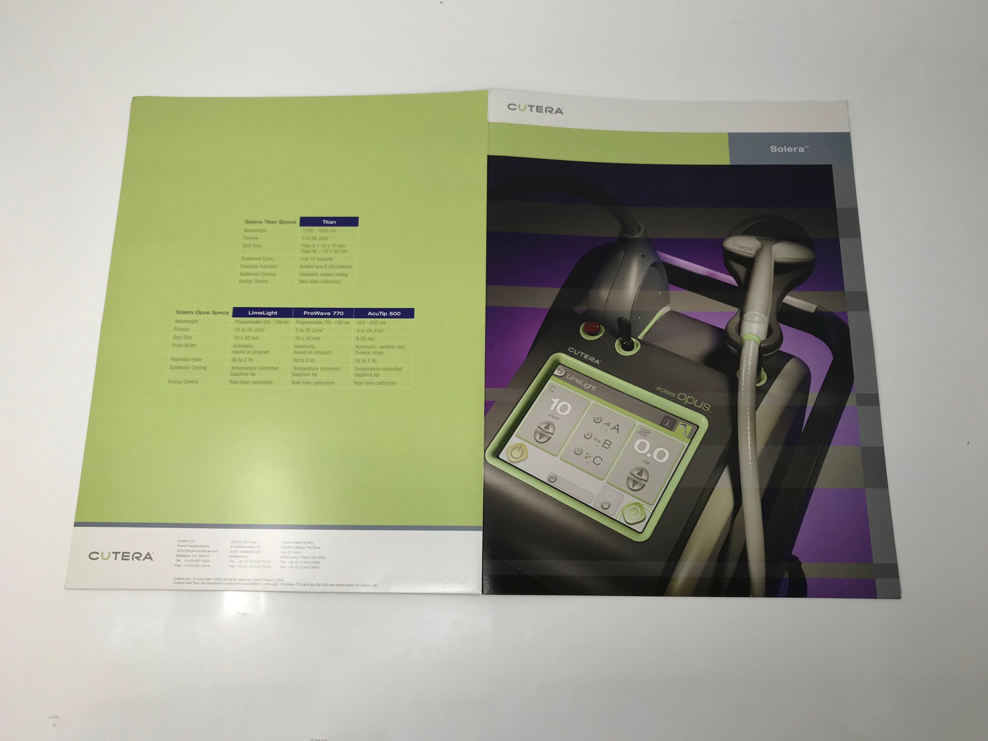 CUTERA Solera Opus Titan Aesthetic Sales Marketing Laser Platform Info Booklet