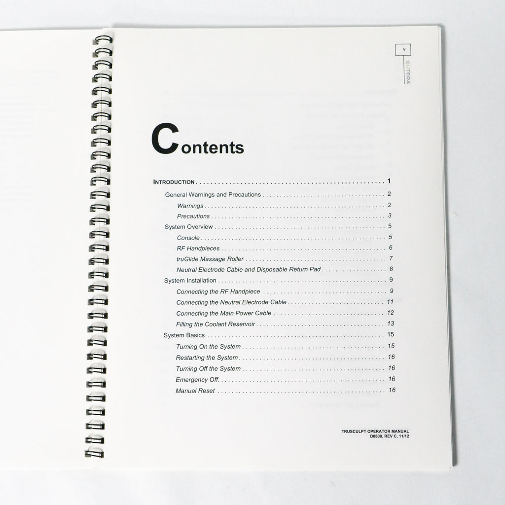 Cutera TRUSCULPT OPERATOR MANUAL D0800, Rev C (11/12) Tru Sculpt