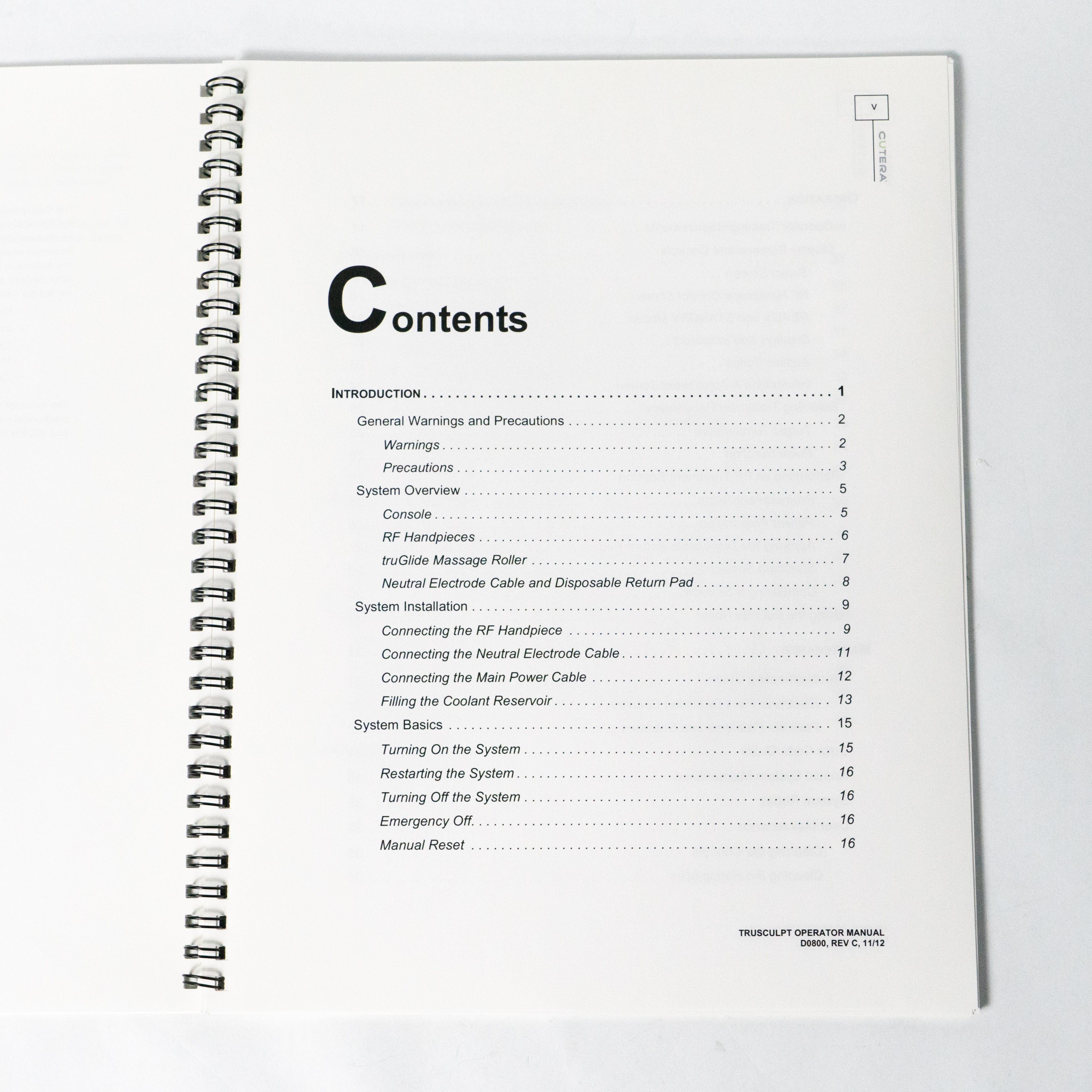 Cutera TRUSCULPT OPERATOR MANUAL D0800, Rev C (11/12) Tru Sculpt