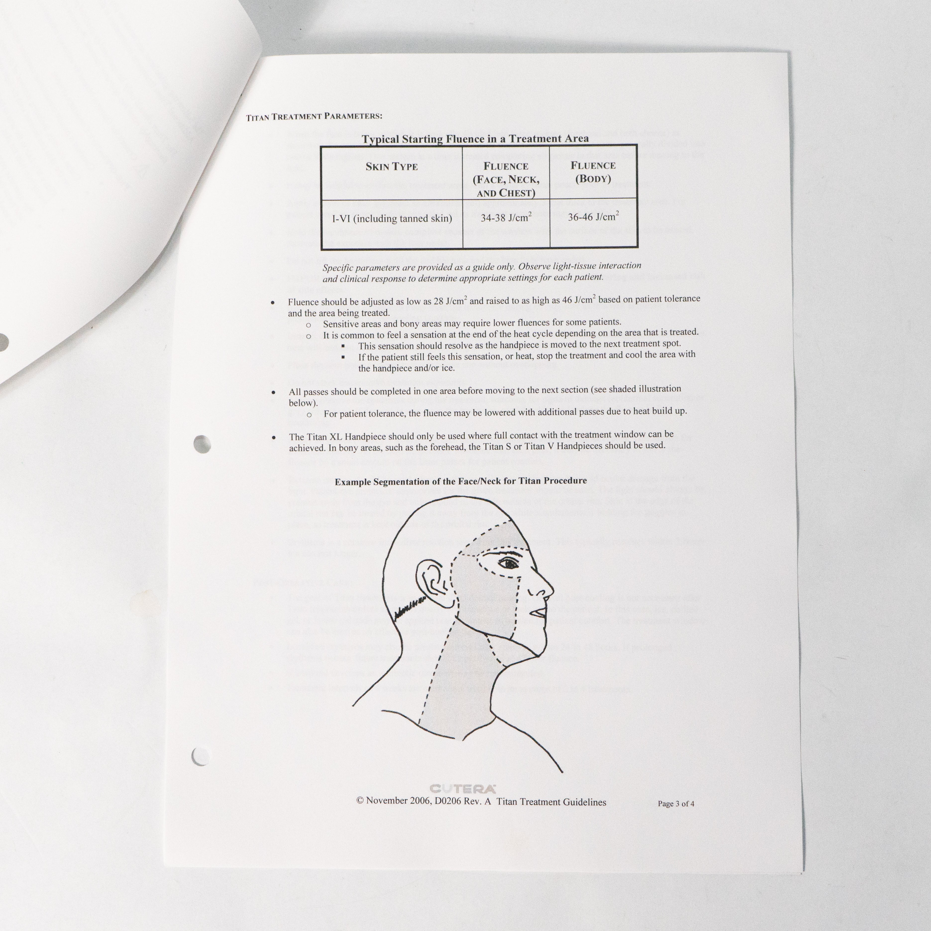 Cutera Titan Handpiece Treatment Guideline Manual - TITAN S, V, XL Hand pieces D0206